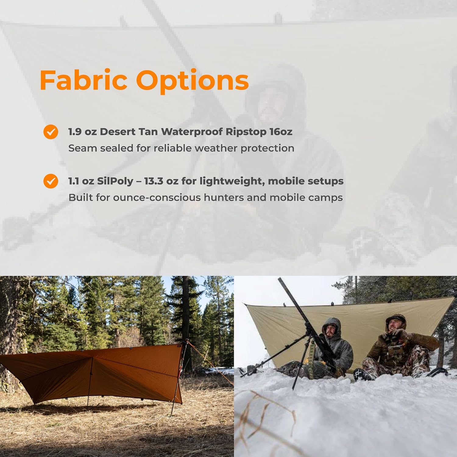VIAM Outdoors Switchback Tan Tarp: Waterproof Camping Tarp for Hunting, Glassing, Hammock Rain Fly, Ultralight Backpacking Gear Sun Shelter & Heavy Duty Outdoor Protection - 1.1oz image 3