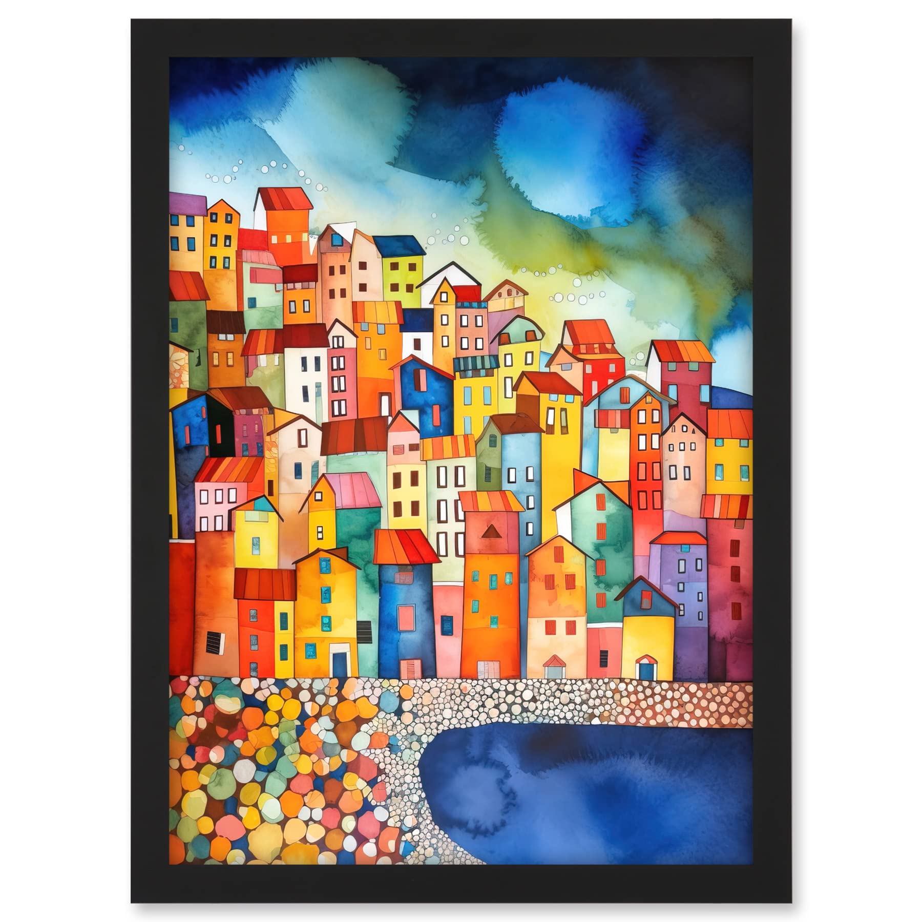Artery8 Menton France Seaside Town Folk Art Artwork Framed A3 Wall Art Print