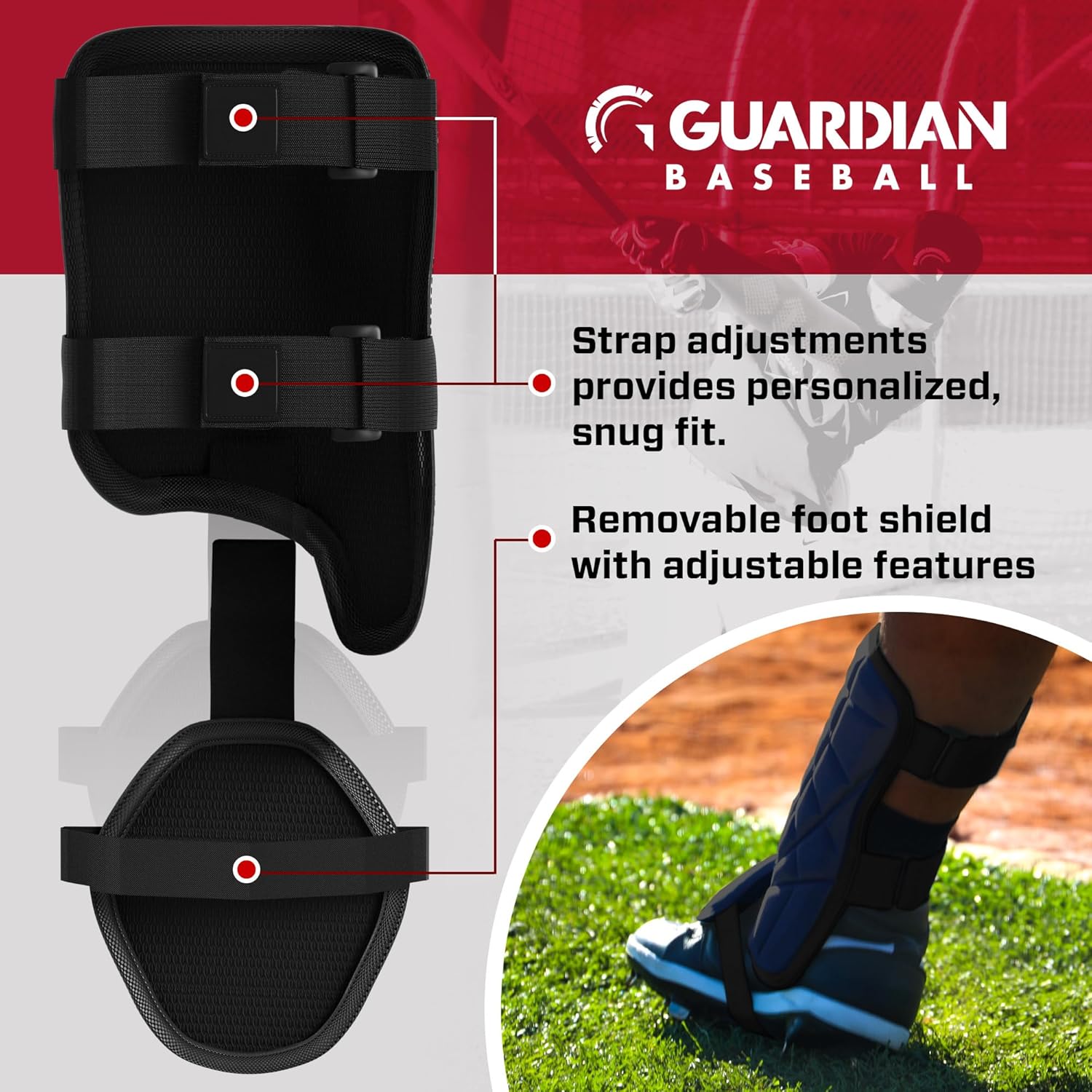 Guardian Baseball Leg Guard Youth and Adult | Right & Left Handed Hitters | Baseball Shin Guards Batting | Ankle Guard | Adjustable | Lightweight Flexible