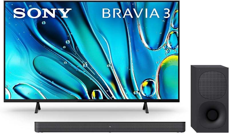 Sony TV 4K Ultra HD de 50 pulgadas BRAVIA 3 LED Smart Google TV HT-S400 Barra de sonido de 2.1 canales con potente subwoofer inalámbrico