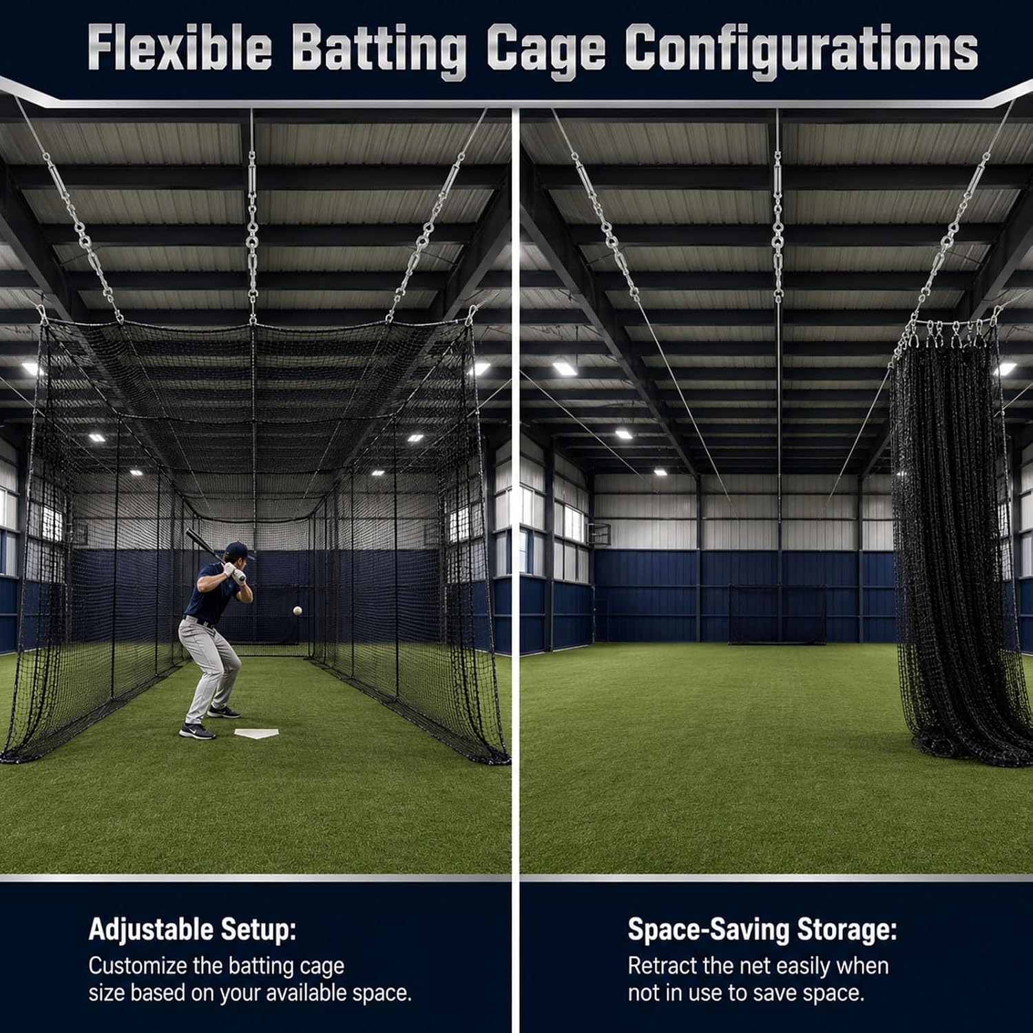 Heavy Duty Batting Cage Netting Wire Tension Rope Cable Kit 165FT | Batting Cage Netting Wire Tension Kit with Hanging Hardware for DIY Baseball Softball Hitting Backyard Outdoor Training