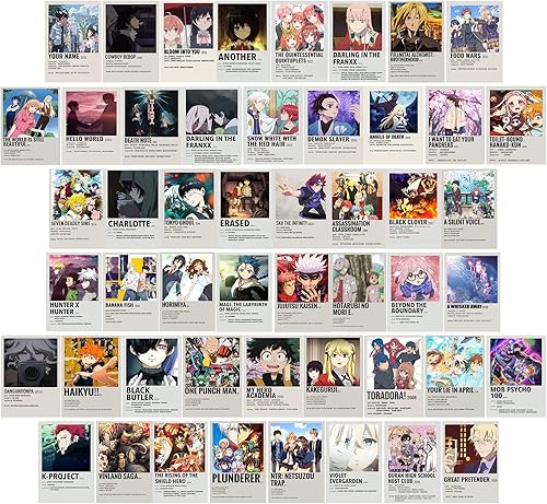 Basrasun Póster de anime para estética de habitación, 50 paneles de anime, póster de manga, fotos de anime para decoración de pared, regalos para