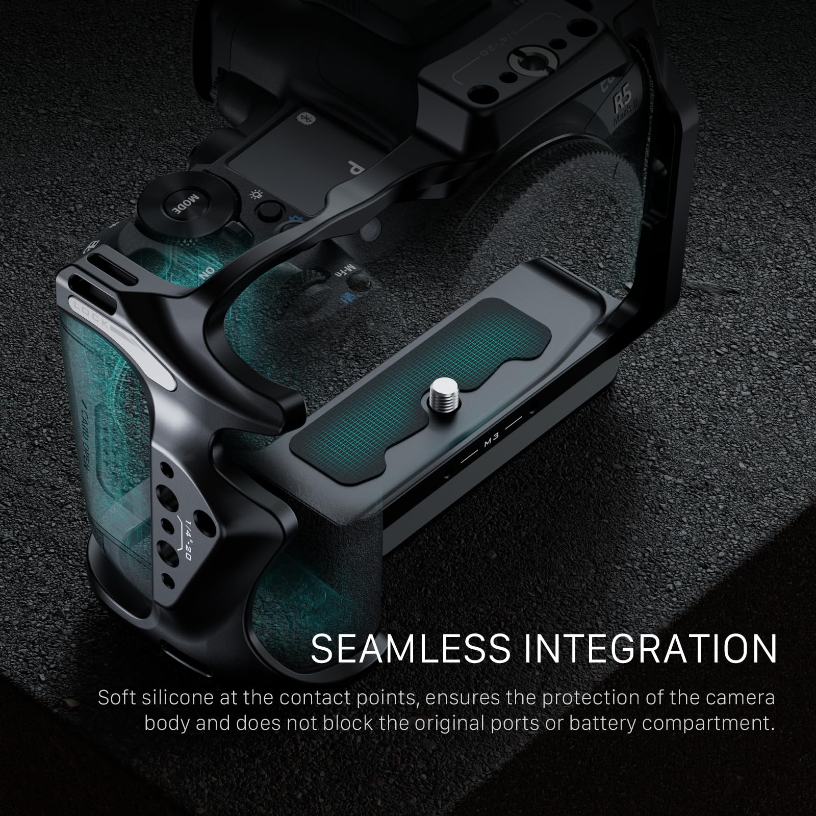 TILTA - Mezza gabbia per fotocamera compatibile con Canon R5 Mark II, con filettatura da 1/4"-20 e 3/8"-16 con punti di localizzazione, slitta fredda, colore nero TA-T68-HCC-B