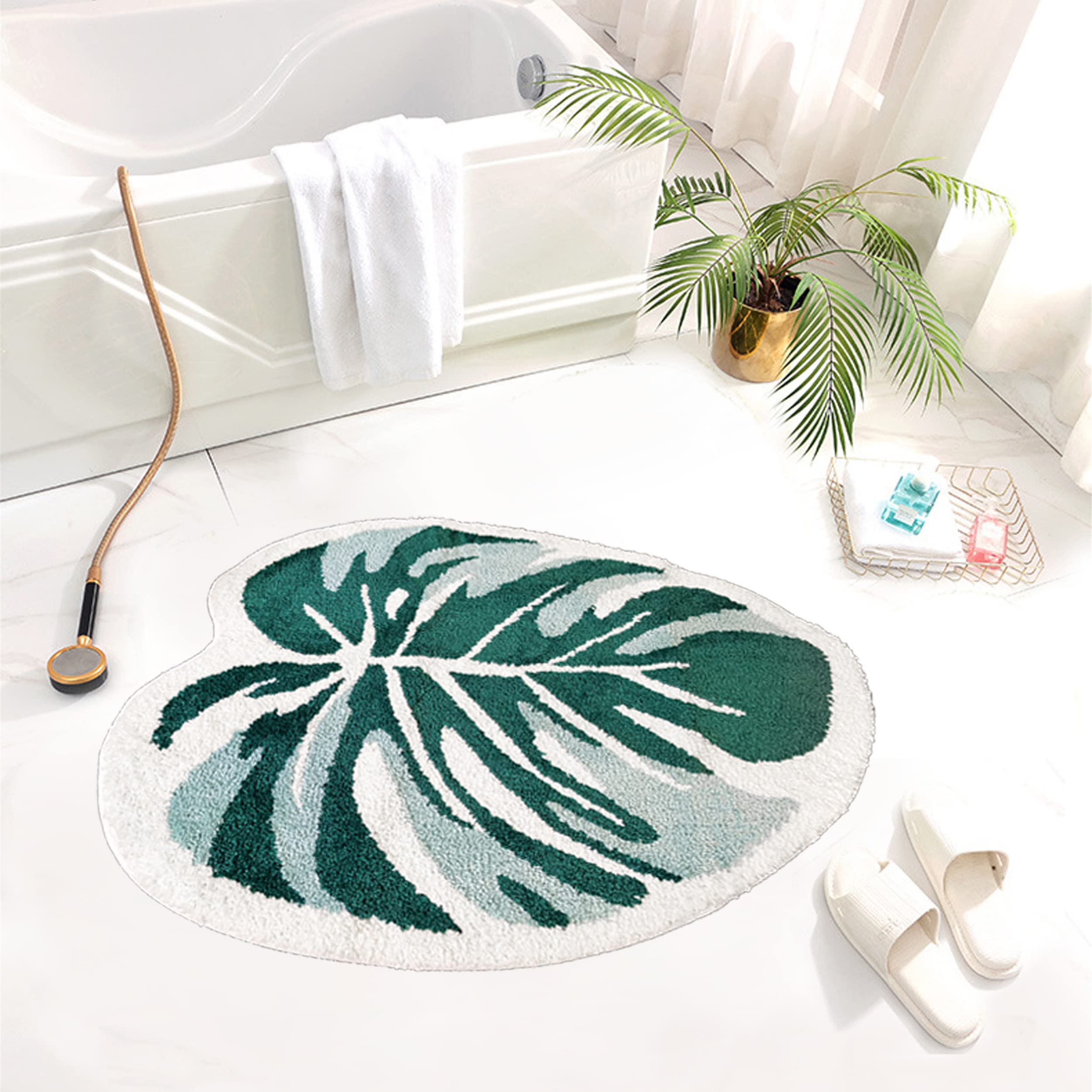 110×144cm Monstera tappeto bagno antiscivolo,ultra morbido,lavabile,per bambini,a forma di foglie,per bambini, per camera da letto, soggiorno,verde