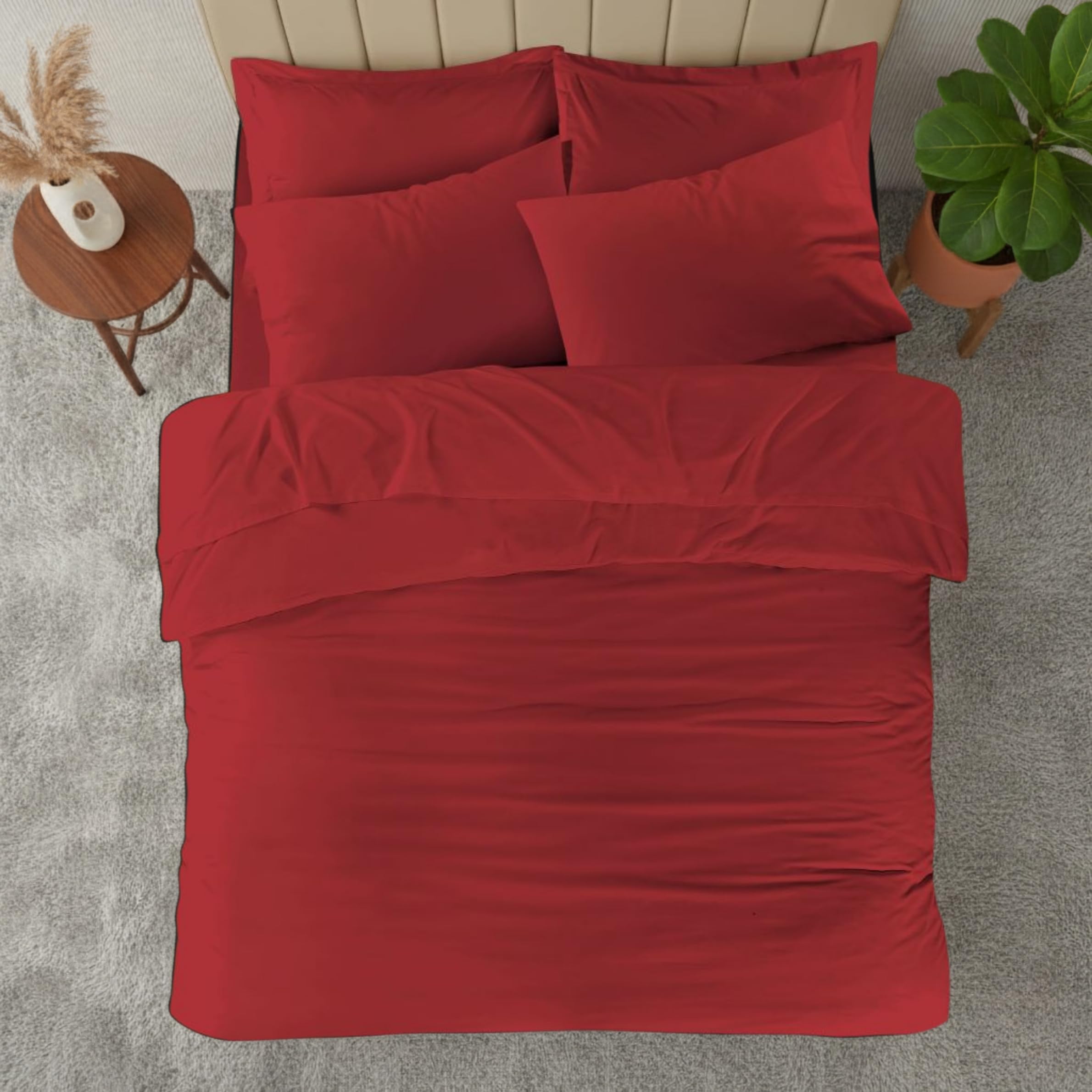Luxury Plain T-180 Percale Flat Sheet Super Soft Classic Polycotton Bedding Flat Sheet Comfort For All Season (Red, King)