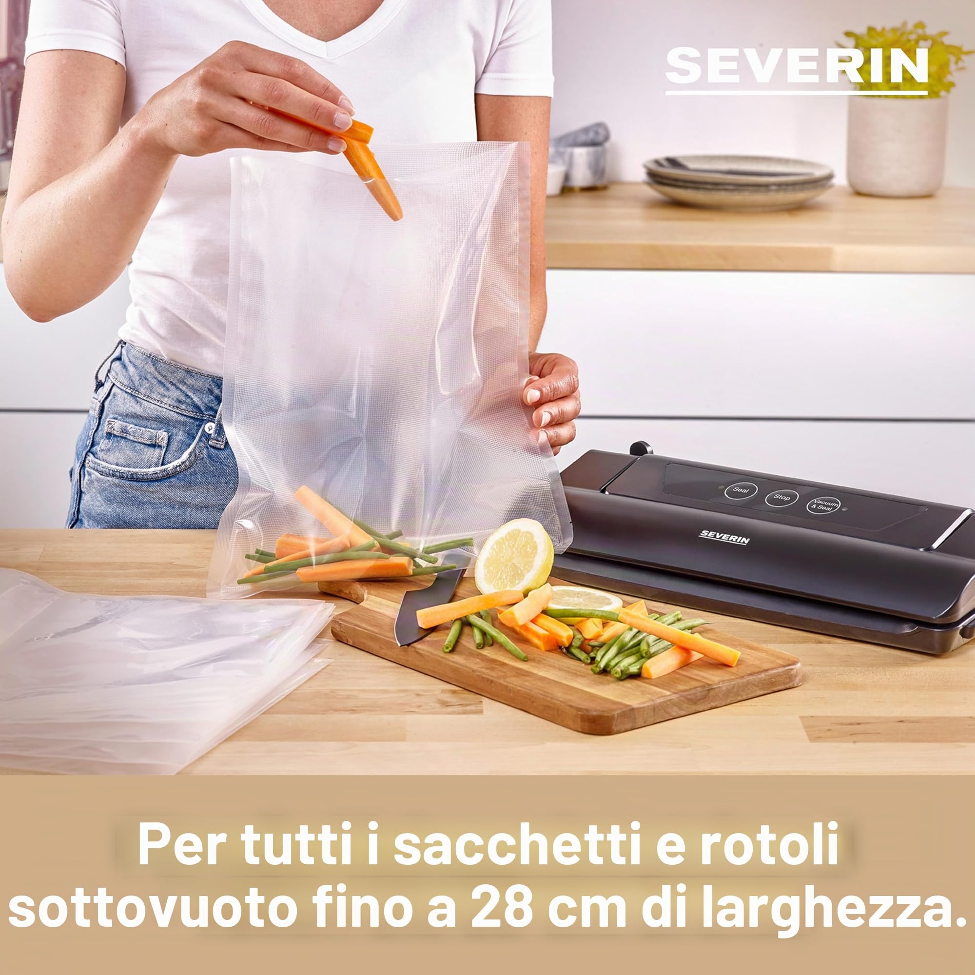 Severin FS 3610 Macchina per confezionamento sottovuoto, aspirazione e sigillatura Automatica, taglierina Integrata, compatta, 110 W, Nero