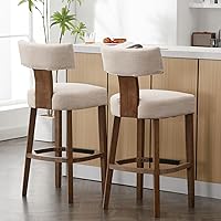 Vista 7 de Juego de 2 taburetes de bar de 30 pulgadas de altura de mostrador, taburetes de bar de cocina modernos con respaldo tapizado, taburetes de isla
