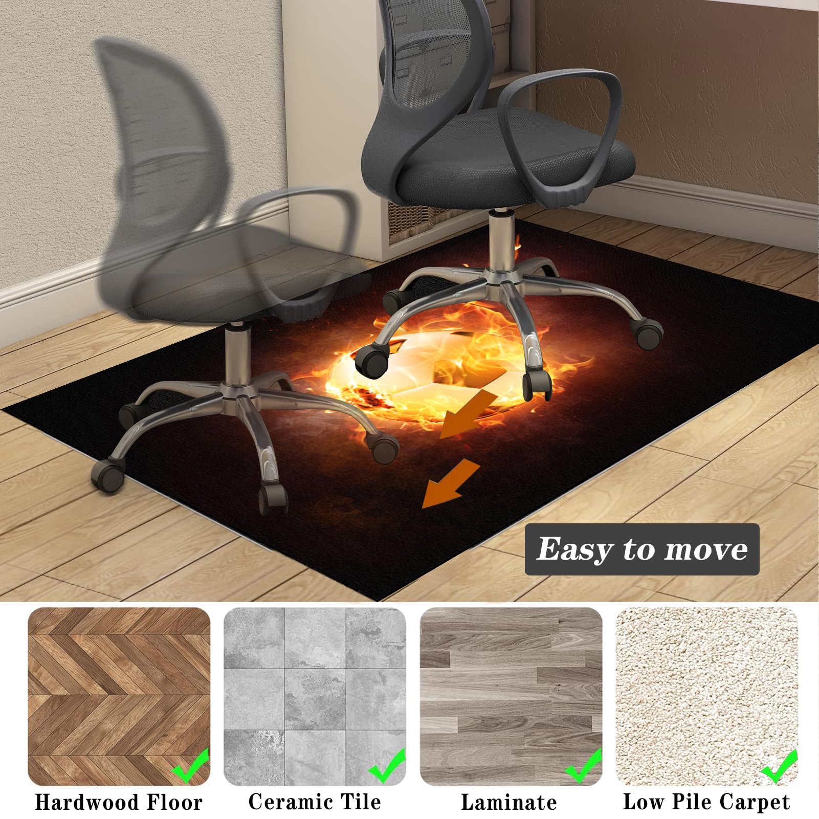 Bodenschutzmatte Gaming für Hartböden, Schreibtischstuhl Unterlage, Bürostuhl Unterlage Teppich, Computerstuhl Teppiche, Teppich Bürostuhl matten für Laminat Parkett Kratzfest Rutschfest 200 x 230 cm