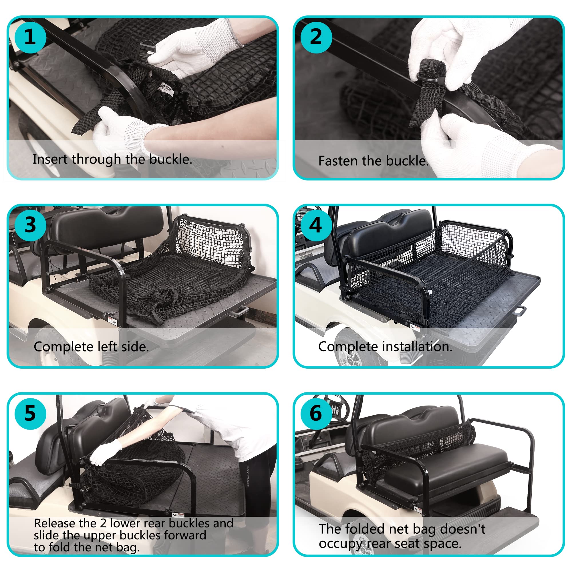 10L0L EZGO Club Car Yamaha - Rete elastica per 4 passeggeri e carrello, organizer per auto, resistente, con ganci
