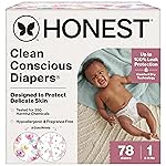 The Honest Company Clean Conscious Diapers for Delicate Skin Up to 100% Leakproof Hypoallergenic Fragrance-Free Baby Girl Prints Club Box Size 1 (8-14 lbs) 78 Count (Prints May