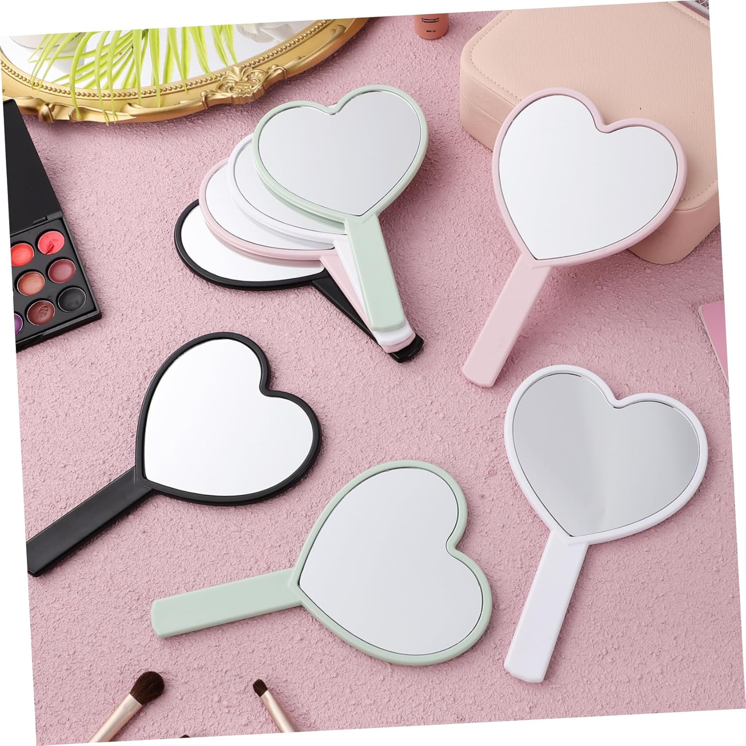 12Pcs Heart Shaped Hand Mirror Portable Compact Makeup Mirror for Women High Definition Reflection Cute Heart Design Colors for Travel and Home Use
