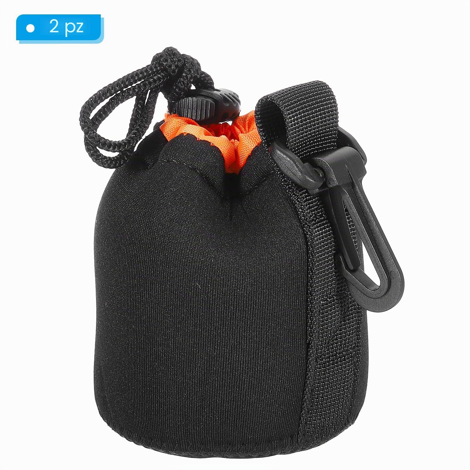 PATIKIL Borsa per Obiettivo Fotografico, 2 Pz,3.1" Idx3.9 H Sacchetto Coulisse Neoprene Spesso Protettivo Custodia Obiettivo Fotocamera Dslr, Tazze d'Acqua e Caffè, Nero, Arancione