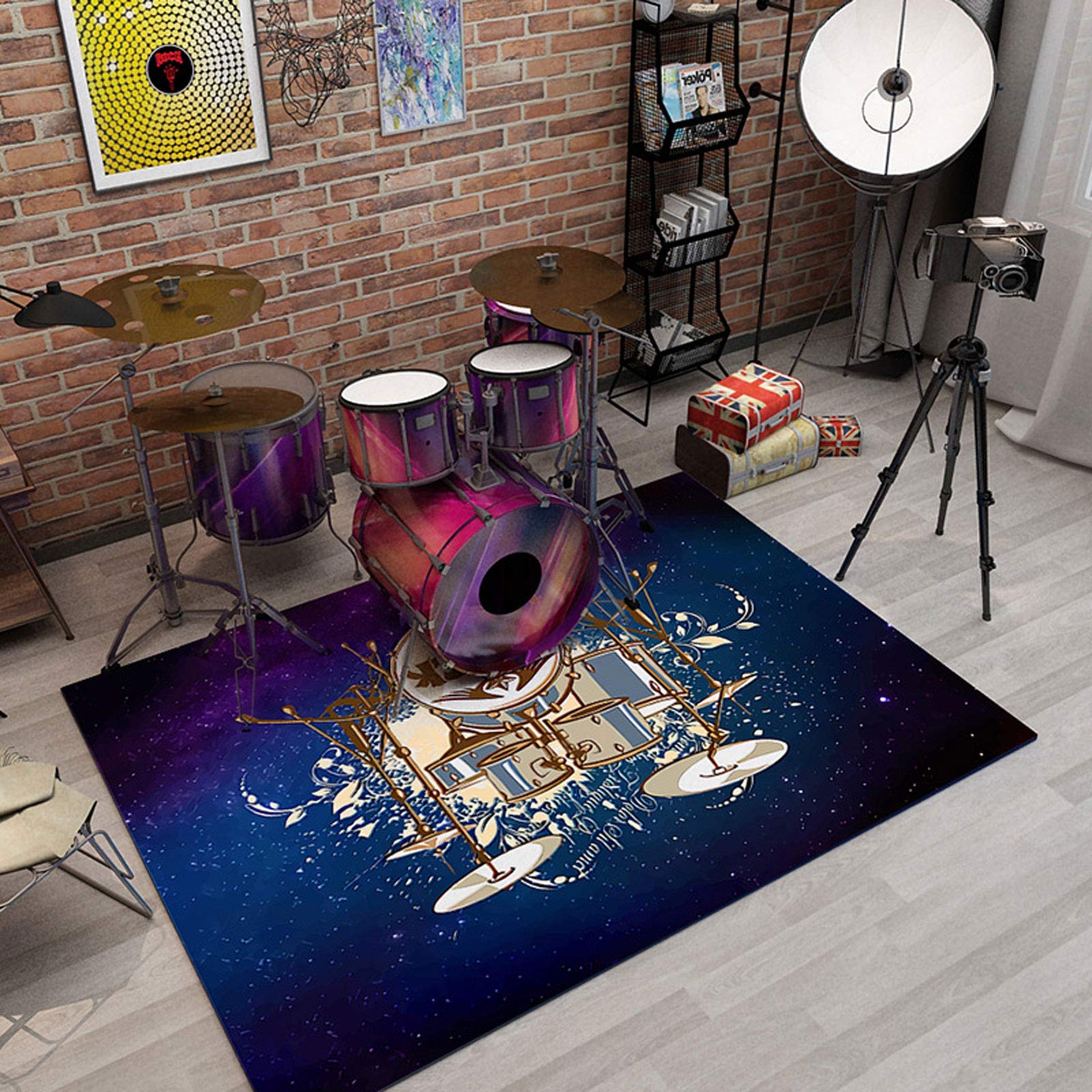 Tappeto Batteria Tappeto Tappeti Rettangolari Antiscivolo,Tappeto A Tamburo Batteria Elettronica Tappetino Insonorizzato per Grancassa Rullante E Altri Componenti (120CM×80CM)