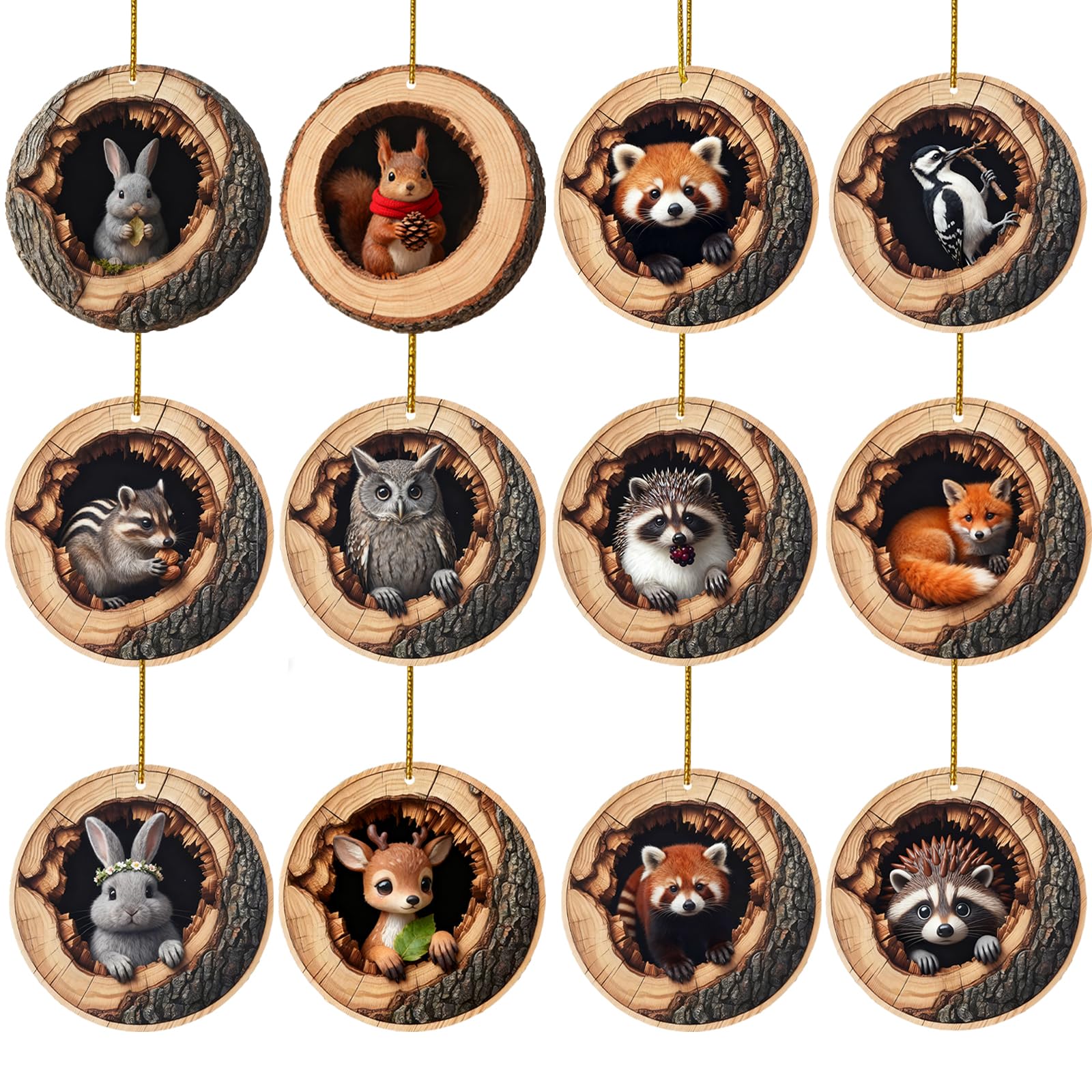 Laishengte 12Pcsd Animal Christmas Ornament 2D Flat Acrylic Forest Animal Decoration For Christmas Trees Hanging Decoration Gift (12Pcsd)