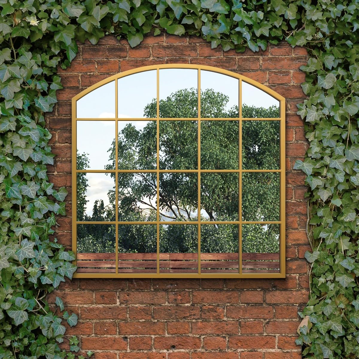 Gold Framed Arched Garden Mirror - 39"x39" 100x100CM - Wall or Fence Hung - Arcus Range