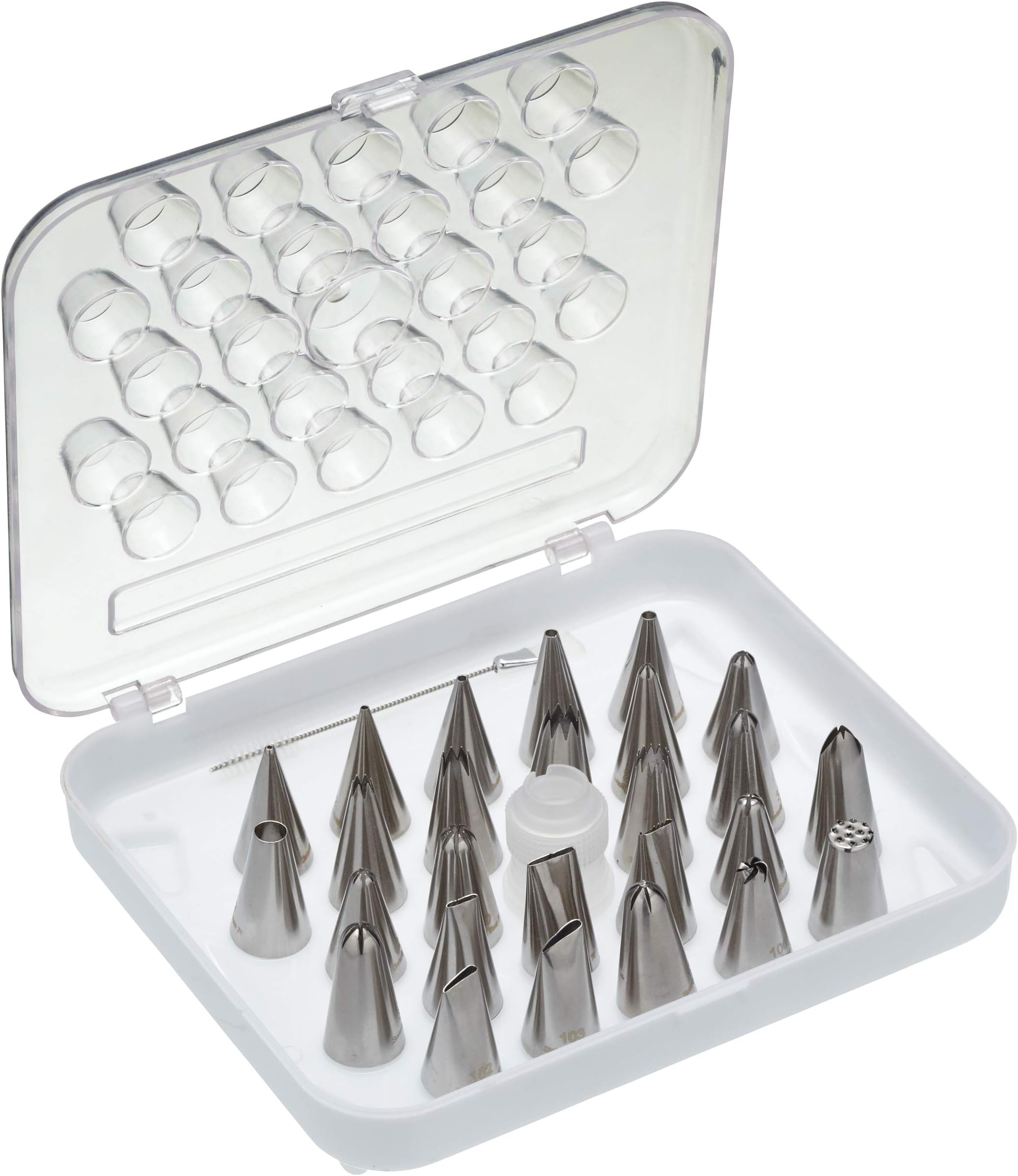 Sweetly Does It Cake Decorating Icing Nozzles with Coupler, Brush and Case, Stainless Steel, 28-Piece Piping Set