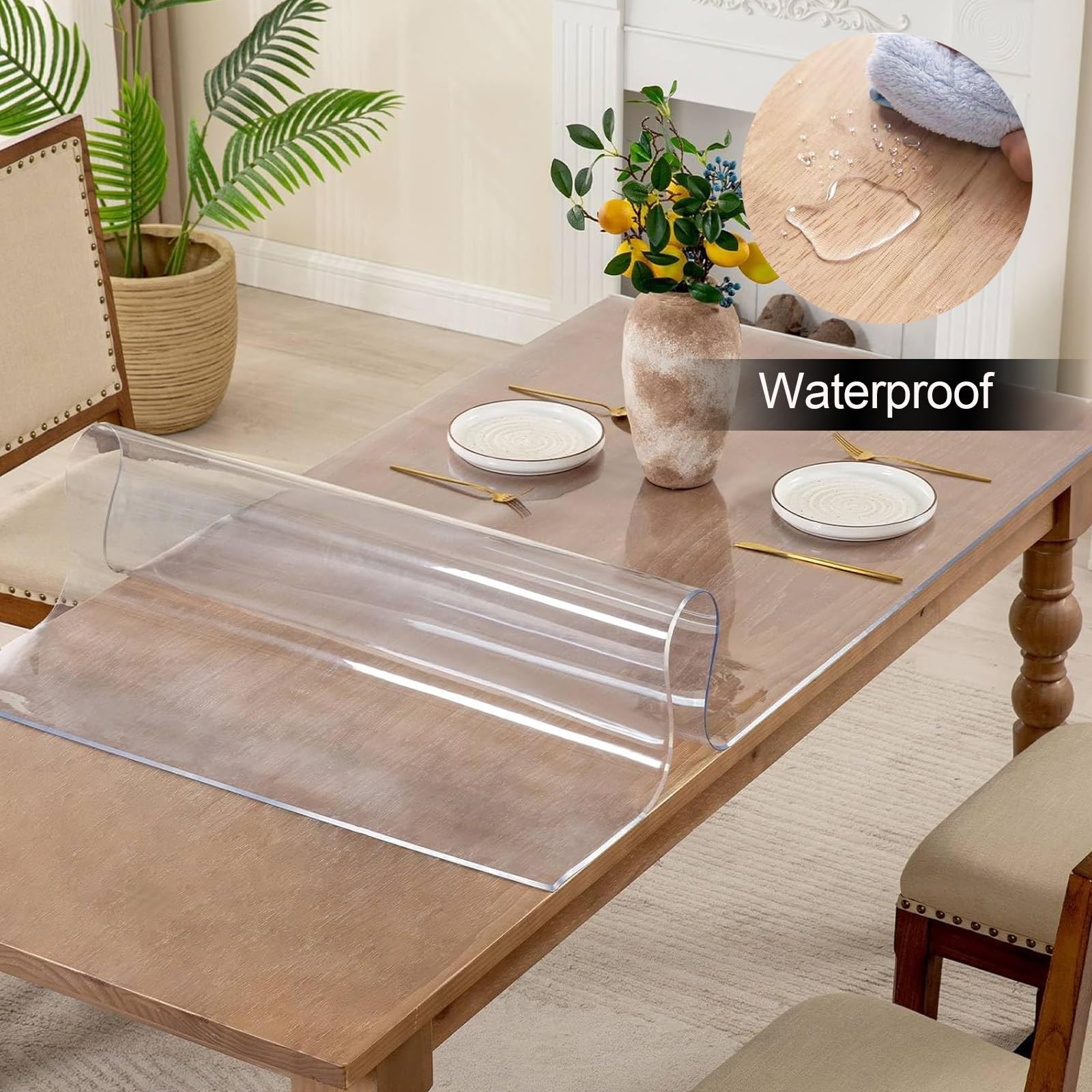 Tovaglia in PVC Trasparente, Tappetino da Scrivania Trasparente con Bordi Arrotondati, Antiscivolo 1.0 mm Sottomano da scrivania in PVC Trasparente per Scrivania Ufficio(150cm*150cm)