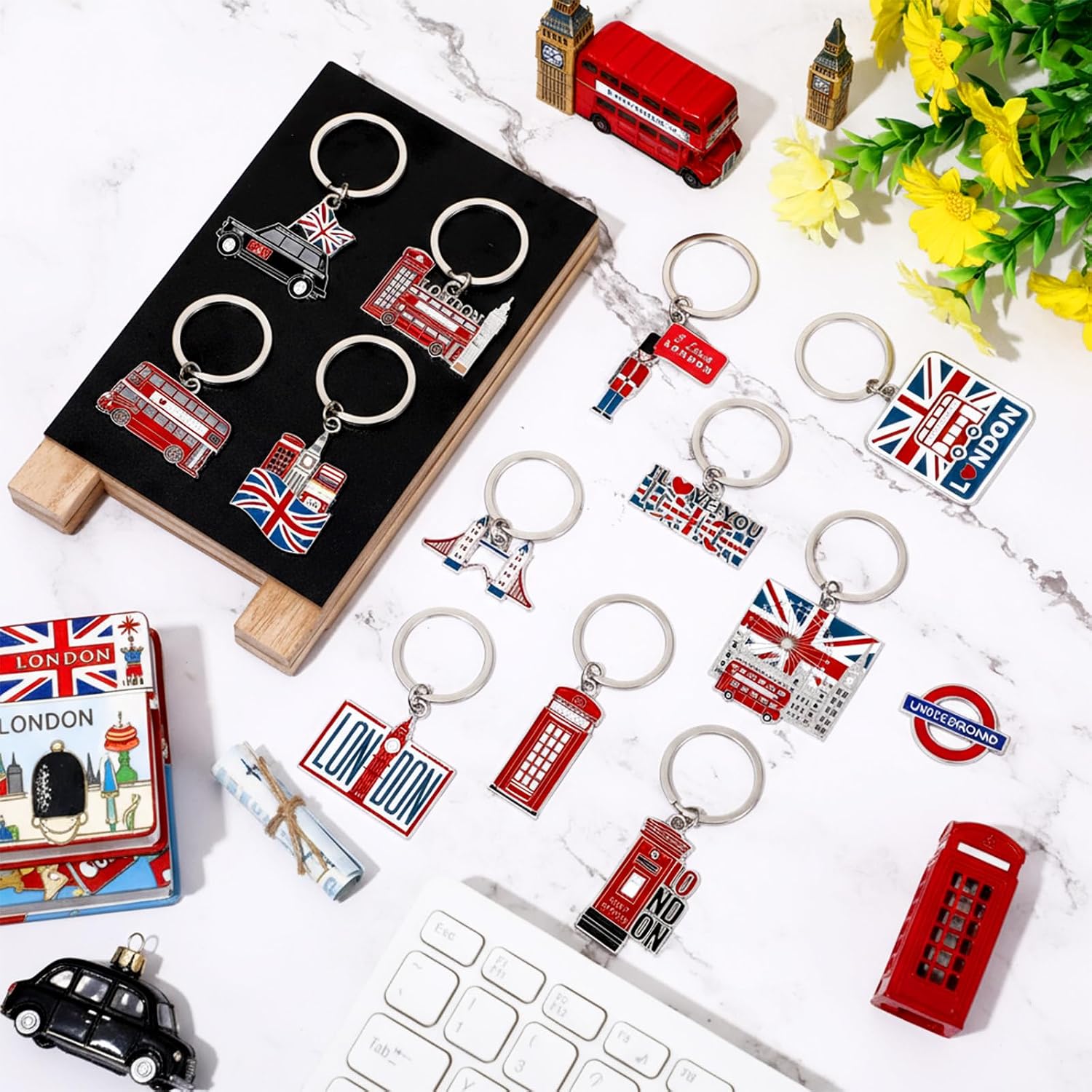 Landical 12 Pcs London Metal Keychain Key Rings Bulk London Travel Souvenirs for Women Men Friends British Christmas