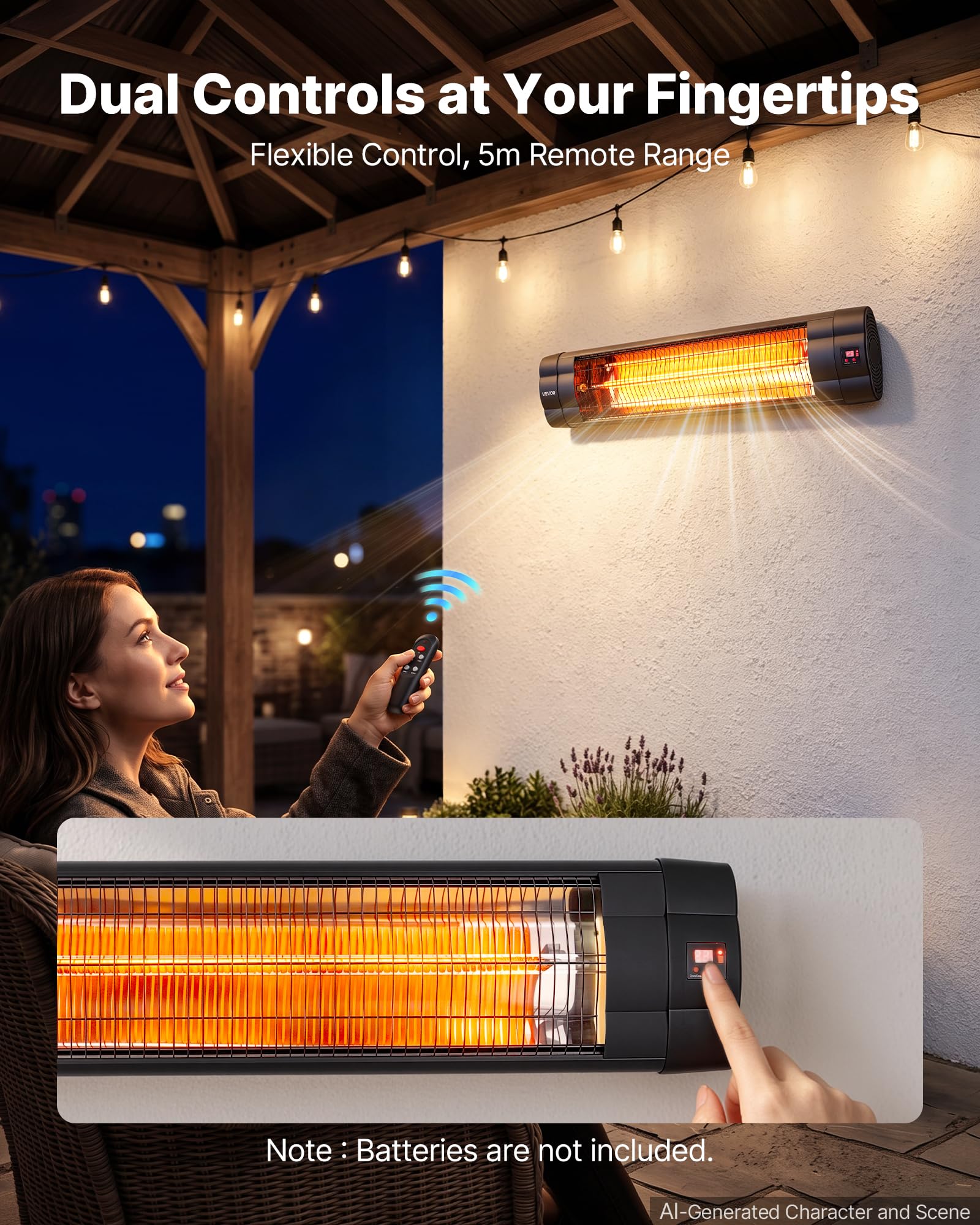 VEVOR Riscaldatore a Infrarossi da Parete 2500 W con Pannello di Controllo