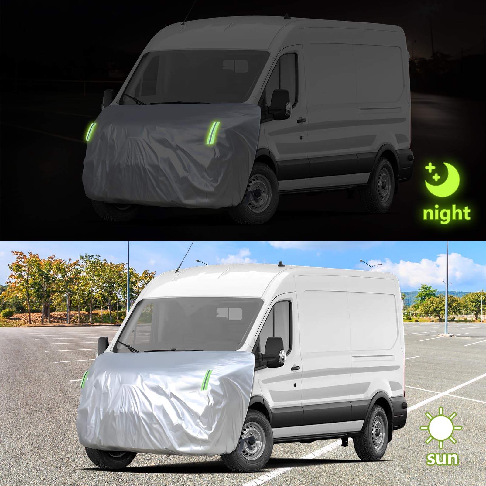 Vordere Halbe Autoabdeckung Motorhaubenabdeckung mit Reflektierenden Riemen für Ford Transit Van Mercedes Sprinter FIAT Ducato Renault Master