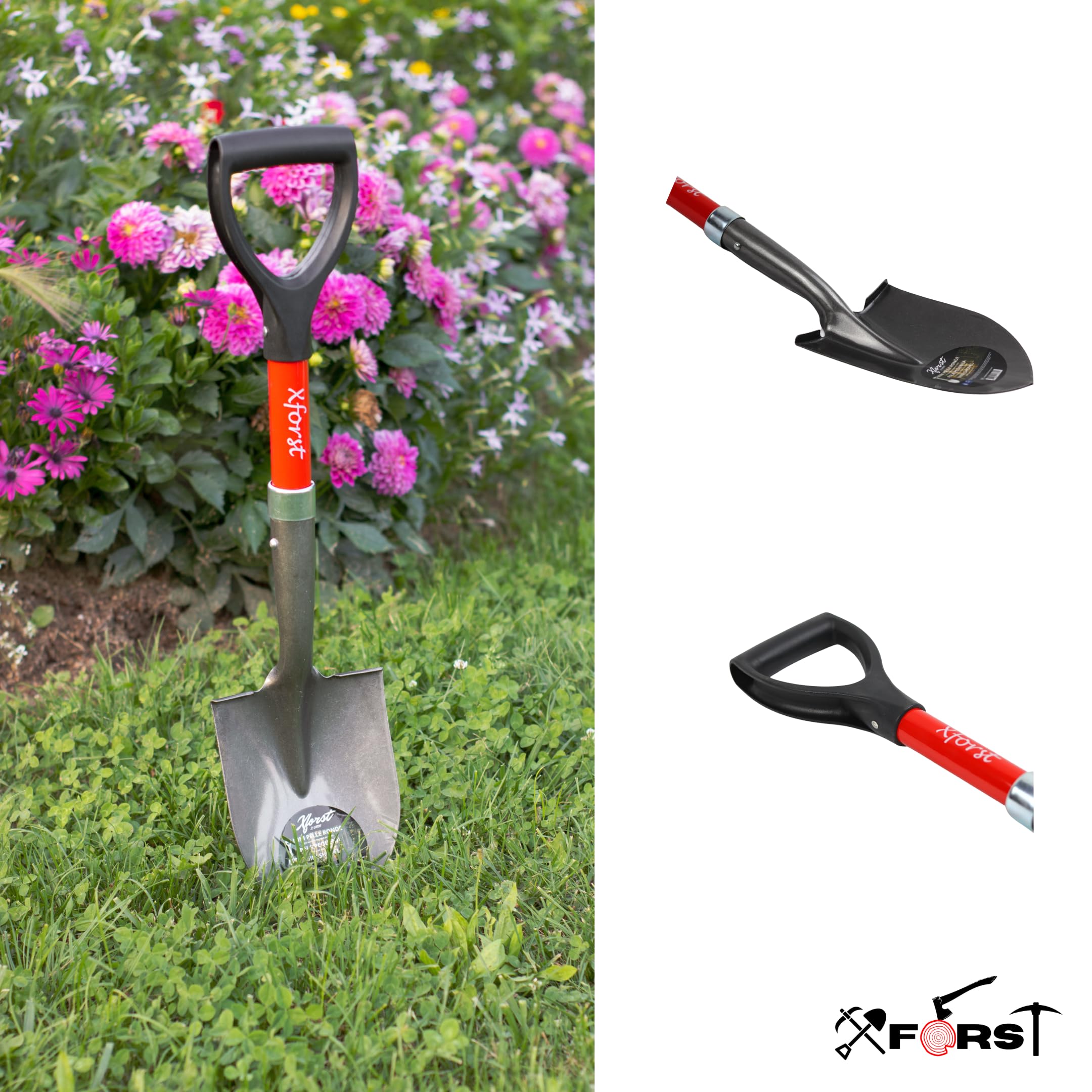 Xforst Set de Jardinage avec Pioche et Mini Pelle, avec des Manches en Fibre de Verre et têtes en Acier Forge. Solides et légères. Idéale pour Le Jardinage, la randonnée et la Prospection.