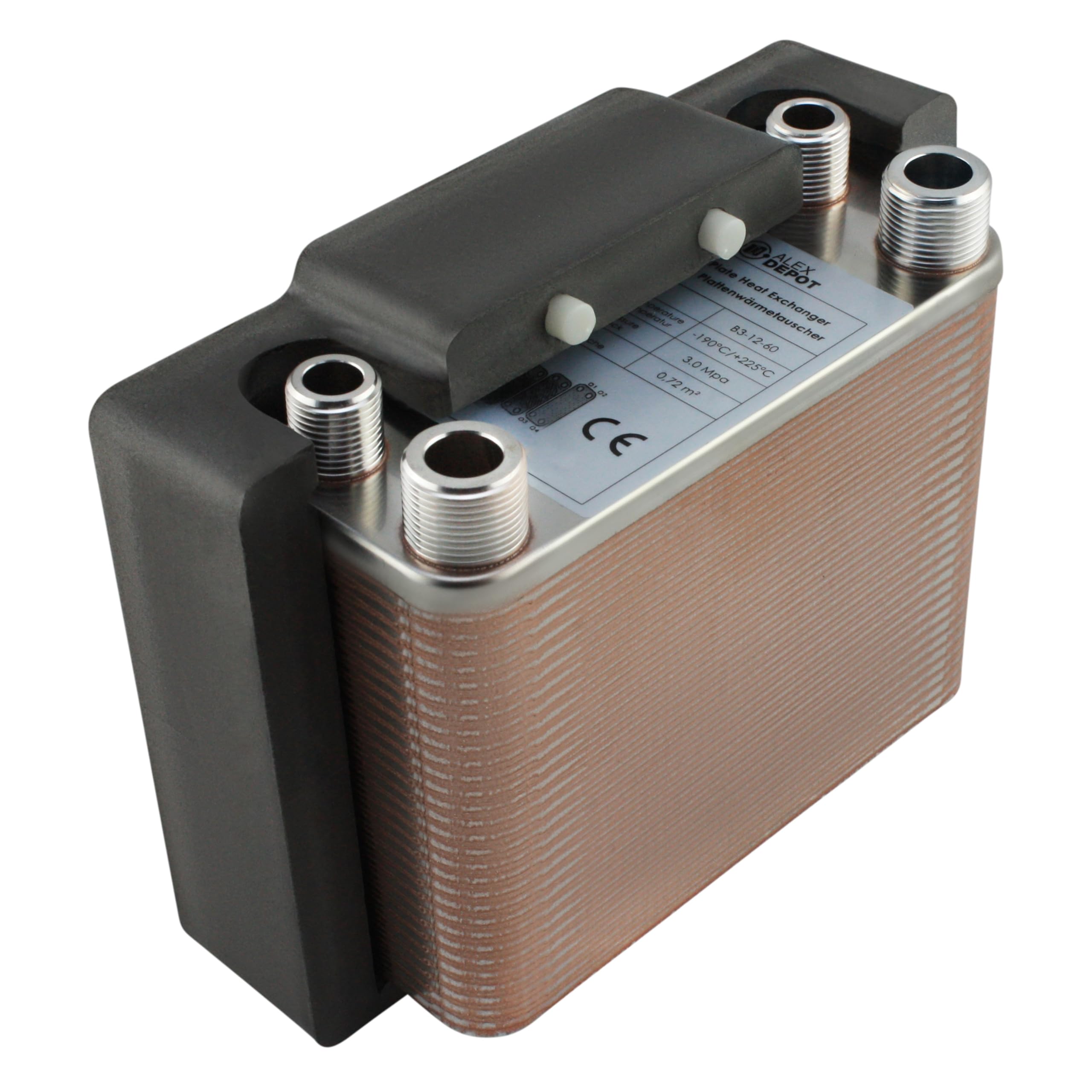 Intercambiador de calor de placas + aislamiento B3-12-60 con conexión de 2 x 1/2 y 2 x 3/4 pulgadas, 130 kW (PWT + Iso.)
