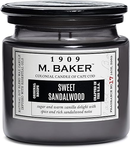 Miniatura 4 de Colonial Candle M. Baker Collection - Vela perfumada en tarro de sándalo dulce, 2 mechas, gris, 14 onzas, hasta 60 horas de combustión