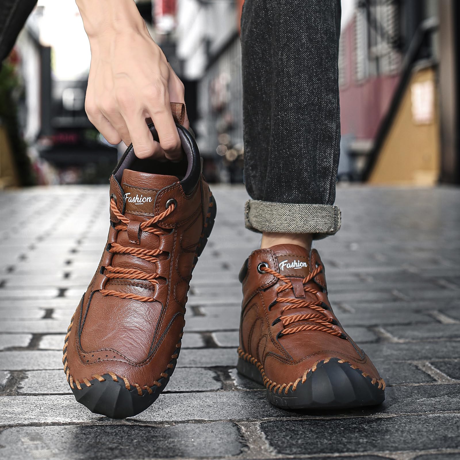 EKSMA Męskie sznurowane buty typu chukka do kostki wsuwane lekkie miękkie oddychające klasyczne buty do chodzenia bez podeszwy na co dzień