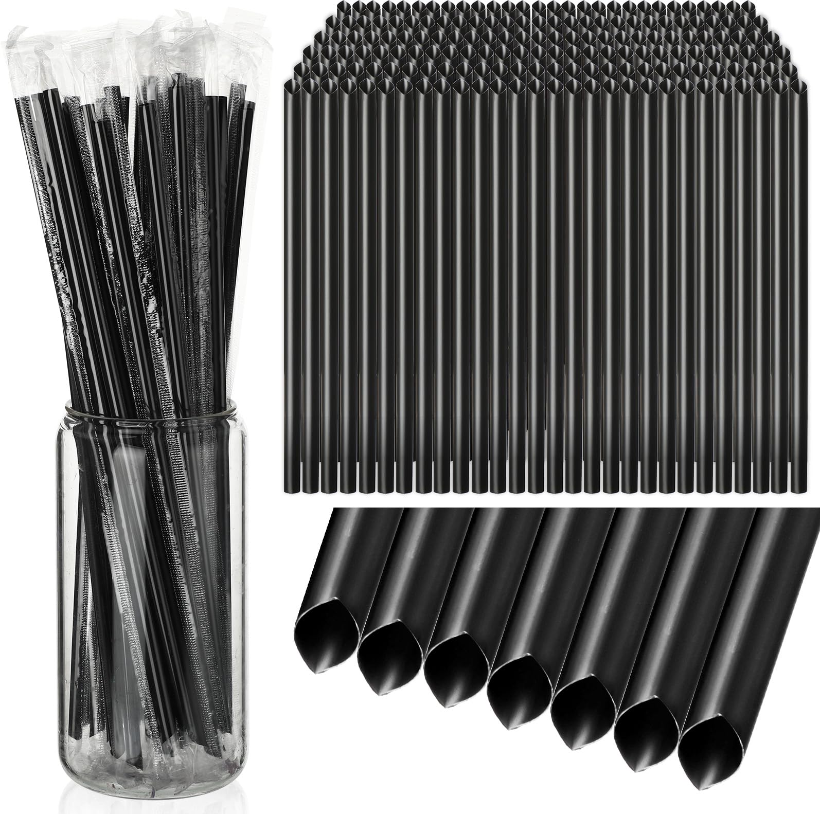 Gerrii 1500 Pcs Black Individually Wrapped Straws Extra Long 6 mm Plastic Drinking Straws Disposable for Party Restaurant Home Milkshakes Coffee Juice