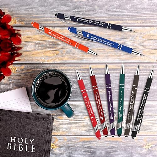 Miniatura 5 de Fuutreo V 50 bolígrafos cristianos de regalo a granel con versículos bíblicos inspiradores, pantalla táctil, escritura positiva, bolígrafos de metal