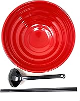 Vista 5 de TJ Global Juego de cuencos de sopa de fideos japoneses de melamina roja y negra de 48 onzas de plástico duro para fideos asiáticos Udon Soba Pho, 8