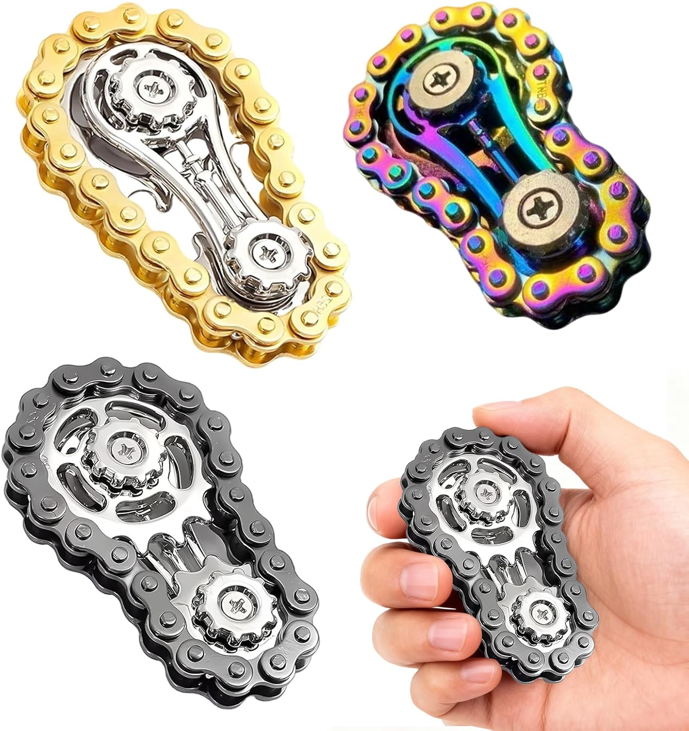 3Pcs Bike Chain Fidget Toy,Single Finger Smooth Fast Bearings Bike Chain Gears Anxiety Relief,Bike Chain Fidget, For Adults And Kids, Apply To Stress Relief And Fun At Work,Metal And Durable