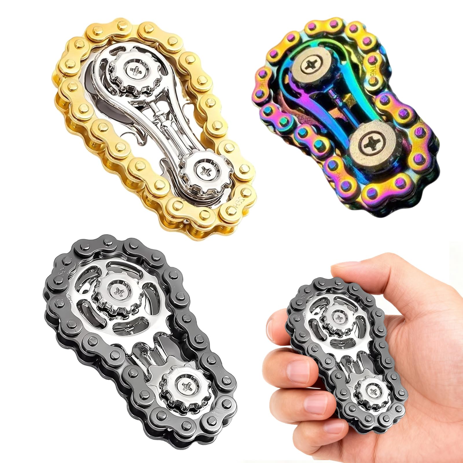 3Pcs Bike Chain Fidget Toy,Single Finger Smooth Fast Bearings Bike Chain Gears Anxiety Relief,Bike Chain Fidget