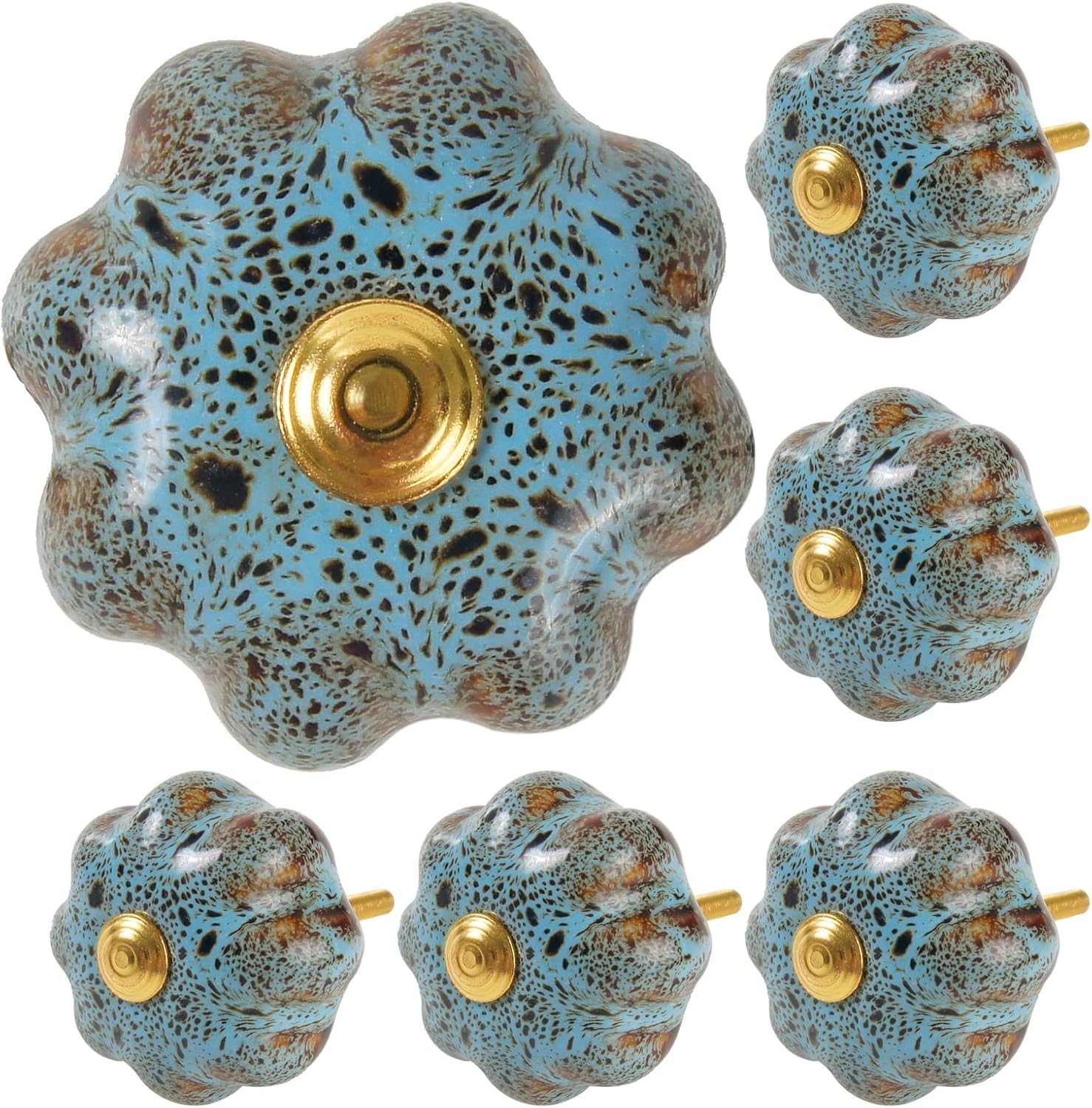 Vintage Pumpkin Ceramic Knobs - 6 Pcs Glazed Ceramic Drawer Pulls for Cabinet Drawers, Closets, Cupboard