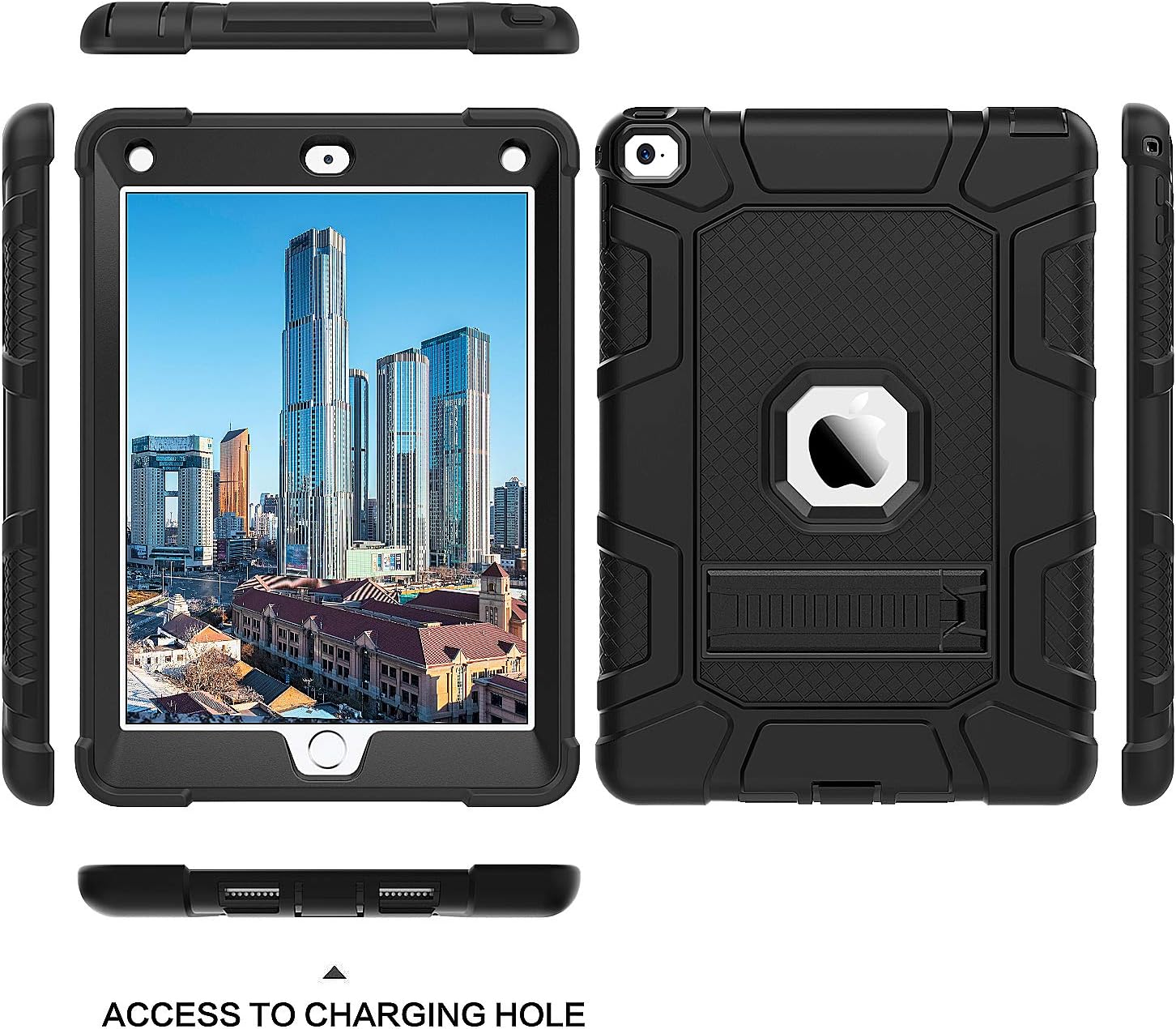 BENTOBEN iPad Air 2 Case, Kickstand Shockproof Triple-Layer Rugged Hybrid Shock Resistant Heavy Duty Drop Proof Protective Case Cover for iPad Air 2 2nd Generation 2014 Release (A1566 A1567), Black