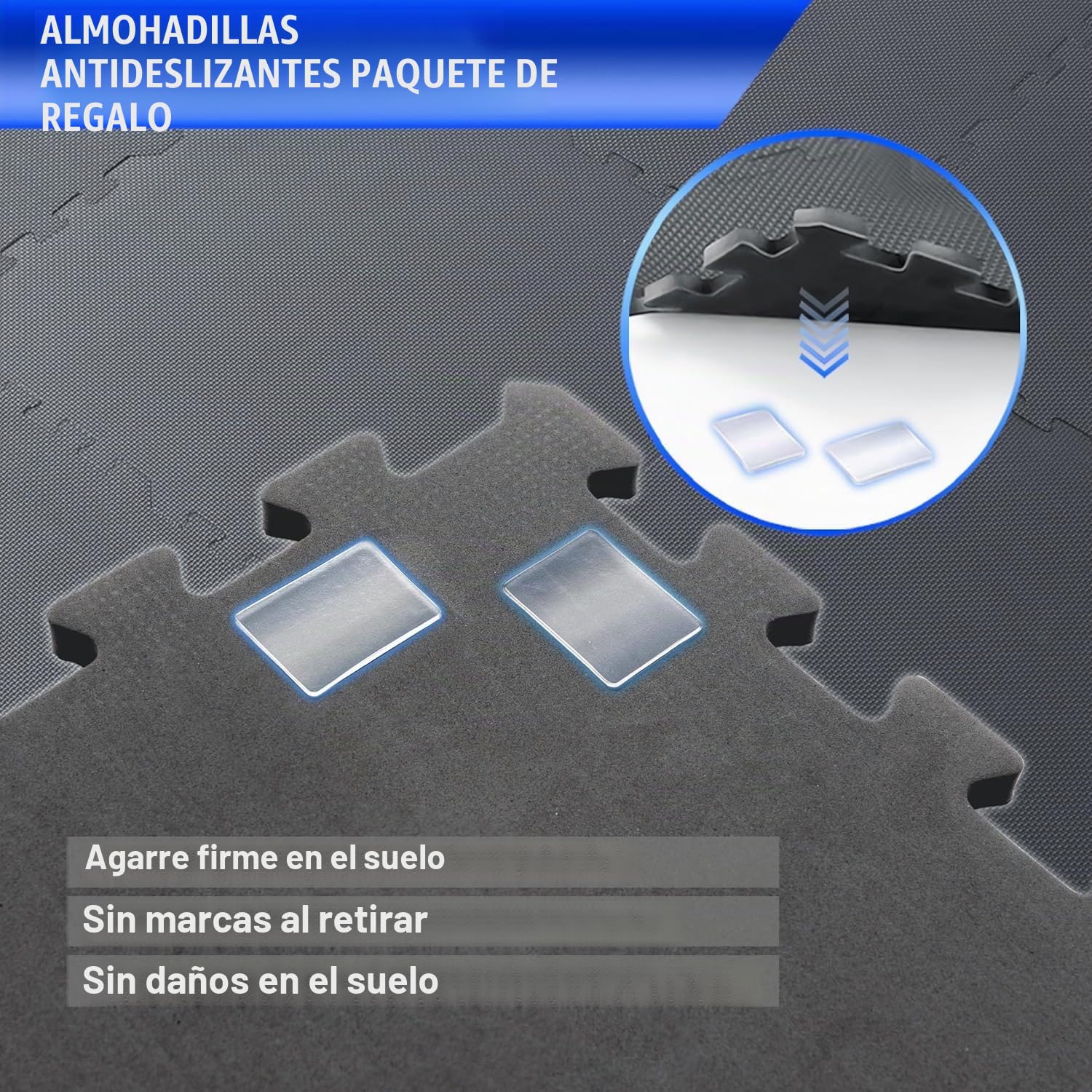 Esterilla Puzzle Gimnasio EVA 2,5cm | 6 Piezas 32x32cm Gris | Superficie 0,61m² | Alfombra Protectora Fitness Antideslizante