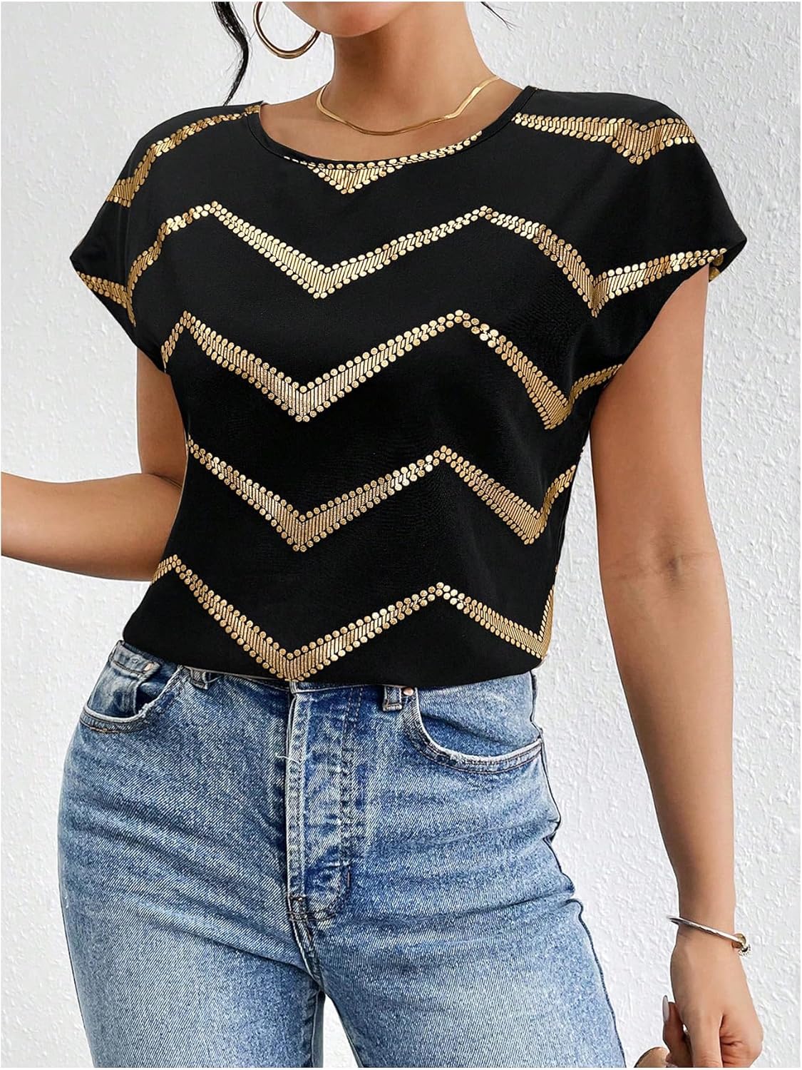 SweatyRocks Women's Crew Neck Satin Blouse Cap Short Sleeve Party Blouse Shirts Tops - Image 3