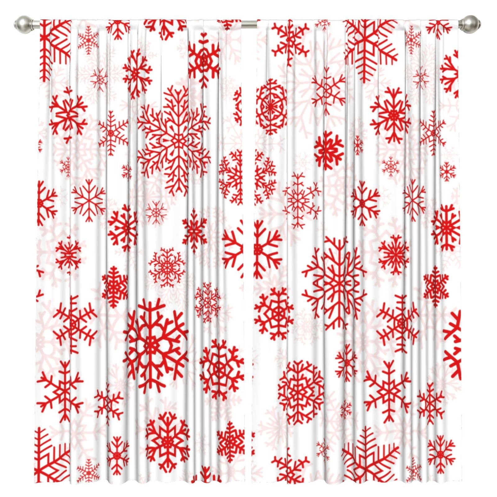 InOmak Red Snowflake White Christmas, 2 Panels Window Curtains 52 x 84 Inch Blackout Curtains for Living Room Bedroom