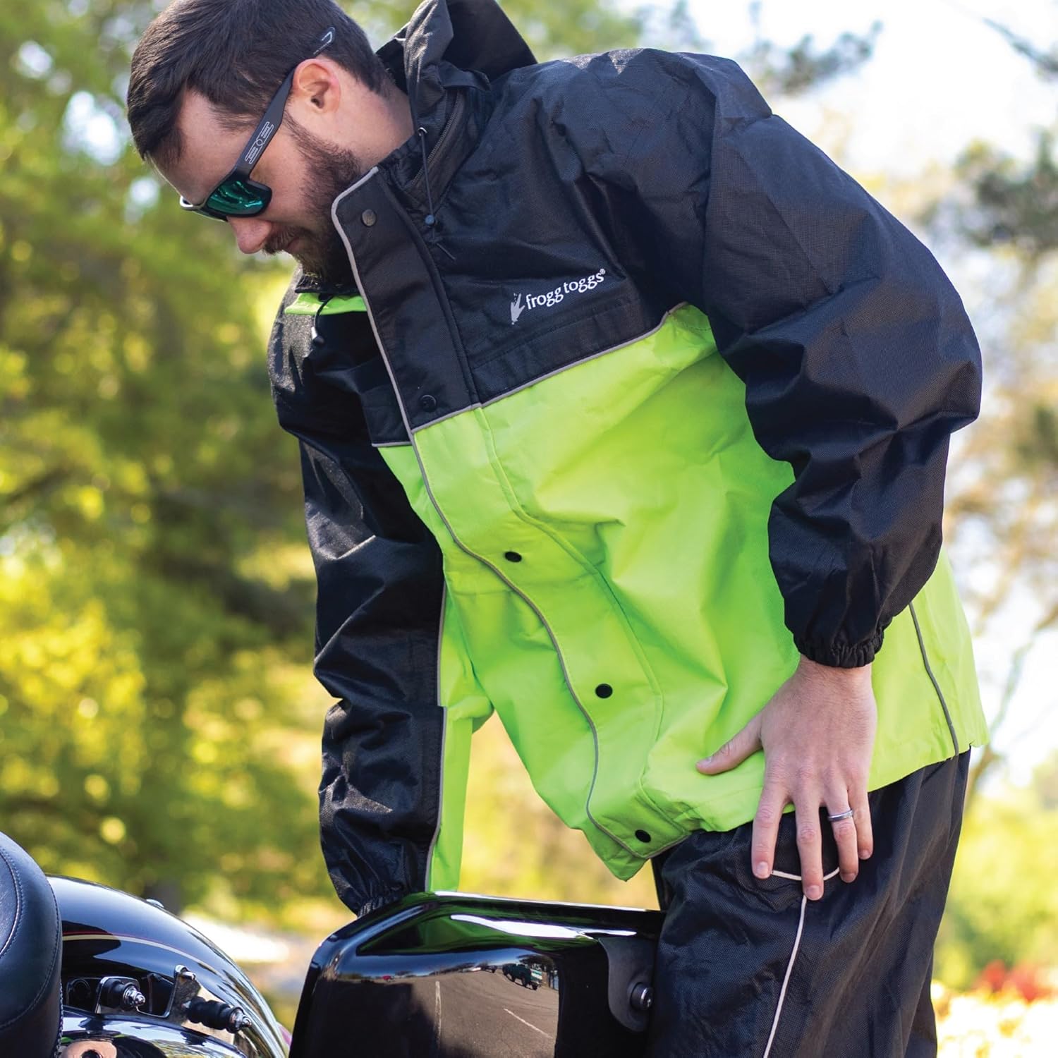 FROGG TOGGS Men's Road Toad Reflective Waterproof Rain Jacket, Hivis Green, X-Large