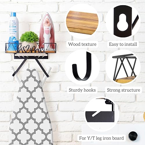 Miniatura 3 de PERFNIQUE Soporte para tabla de planchar, soporte de pared para tabla de planchar, colgador de tabla de planchar, organización de lavandería con