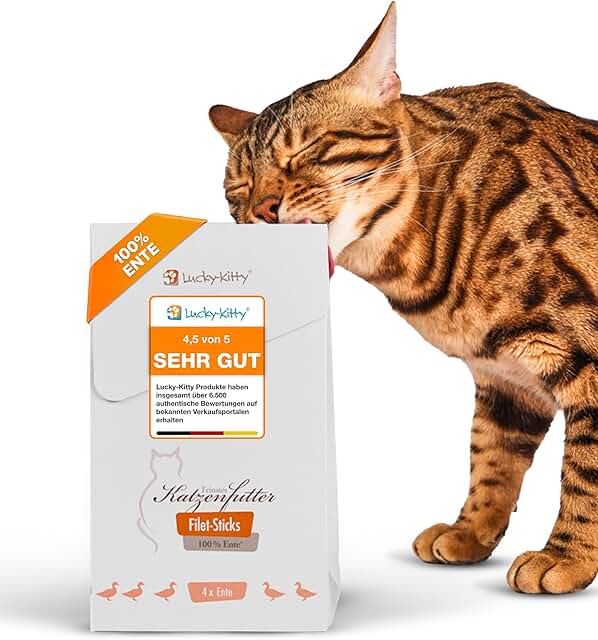 Lucky-Kitty Premium Cat Snacks I 1 x 4 Fillet Sticks I Treats for Cats, 100% Fillet in Meat Content I Juicy & Nutrient Rich; No Grains, Sugar I Species-Appropriate Cat Sticks (4 x 22 g, Duck) product image