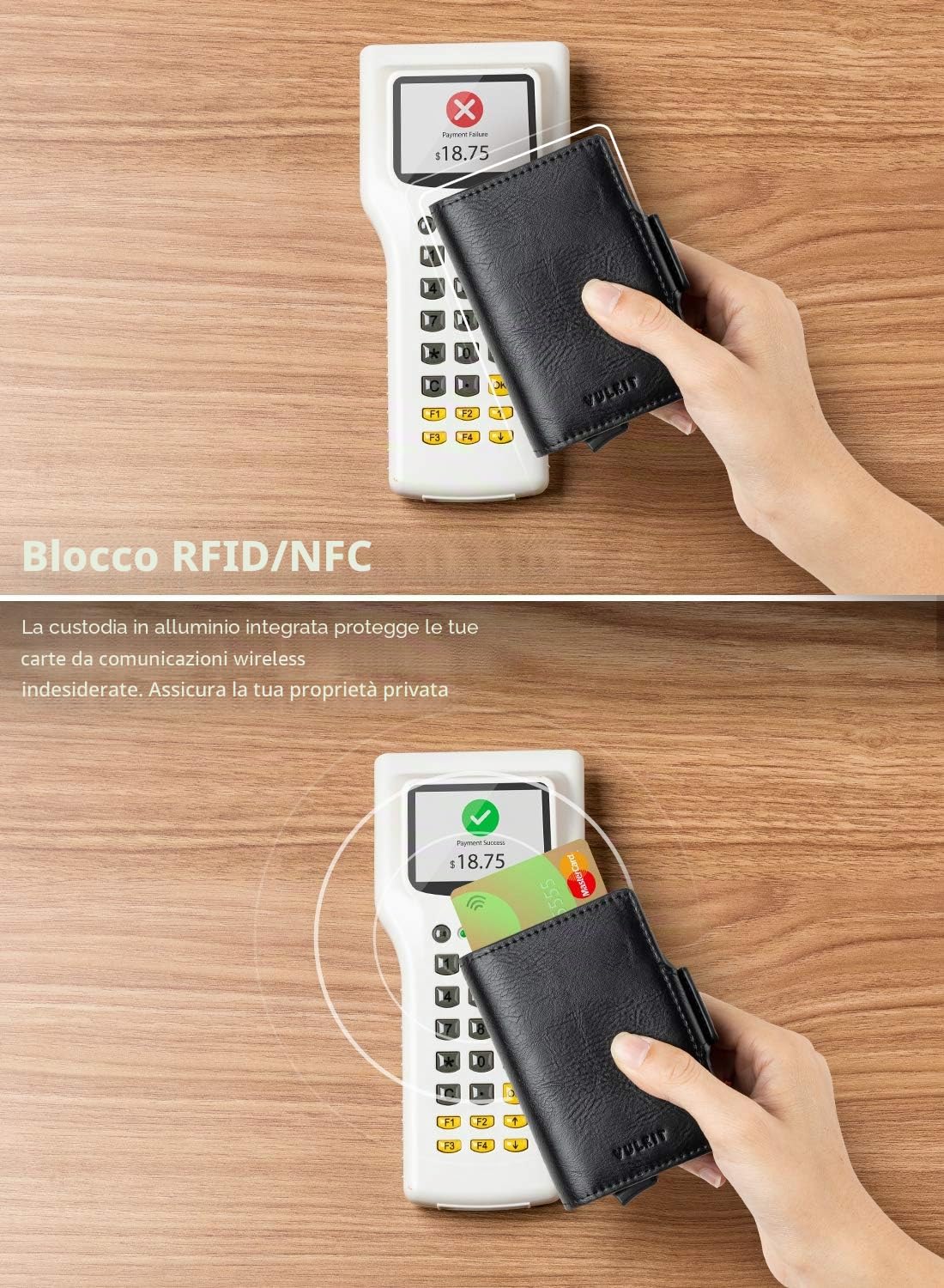 VULKIT Porta Carte di Credito Uomo e Donna Doppio Portafoglio Uomo Pelle Porta Tessere RFID Schermato con Chiusura Magnetica