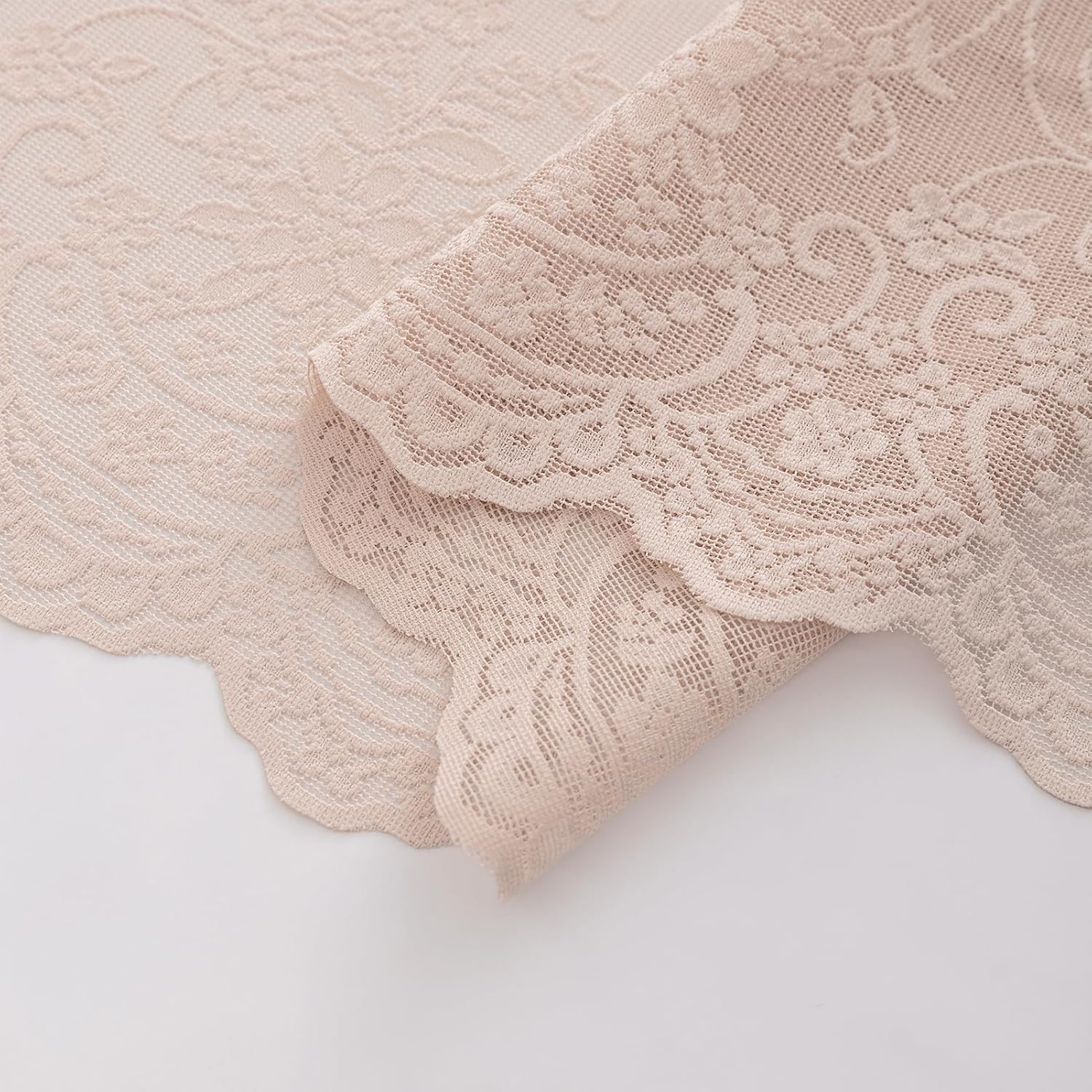 Kotile Blush Pink Lace Valance for Windows Vine Floral W52xL18 Inch 1 Panel