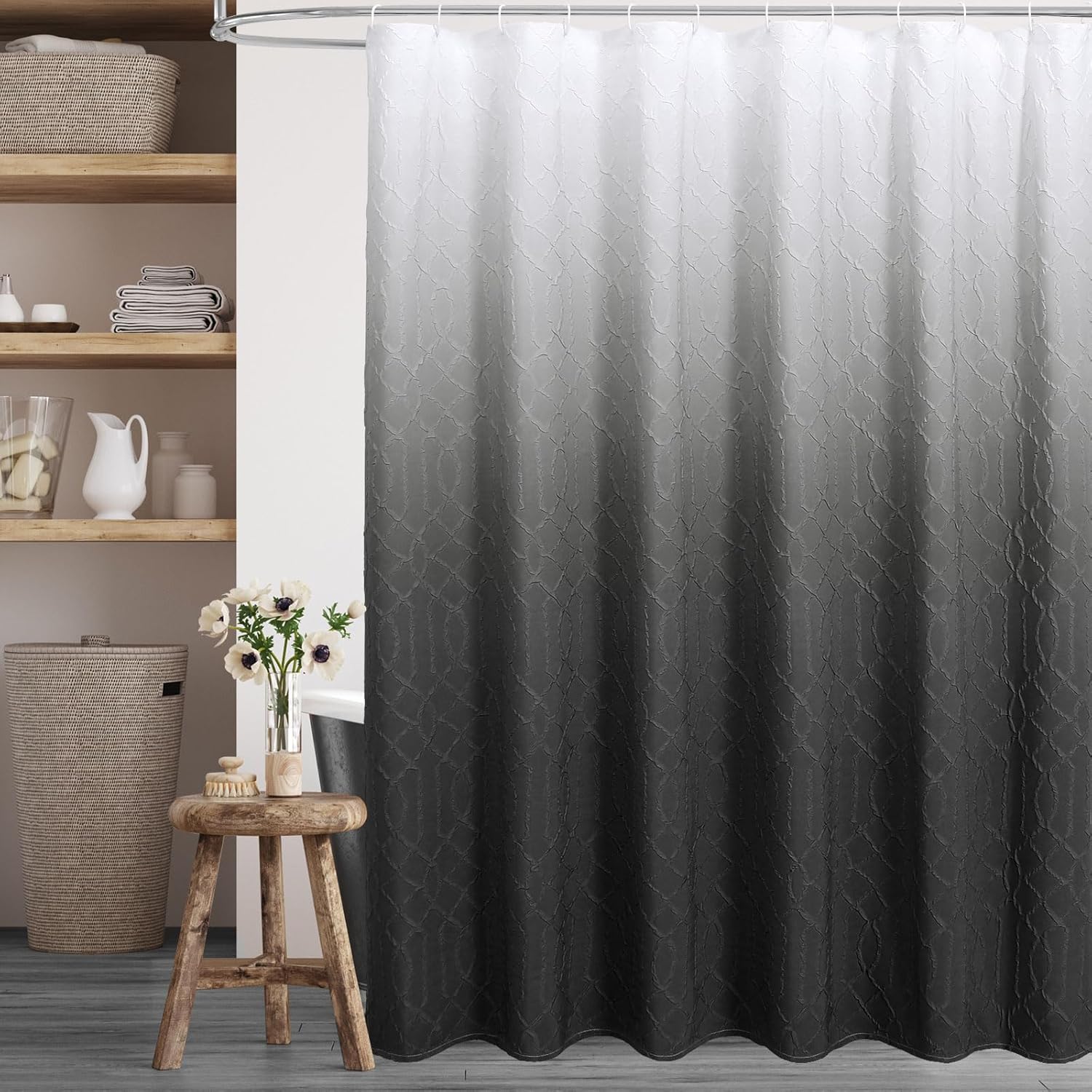 Gibelle Diamond Shaped Shower Curtain Hooks Set of 12, Bathroom Curtain 72" W x 72" L