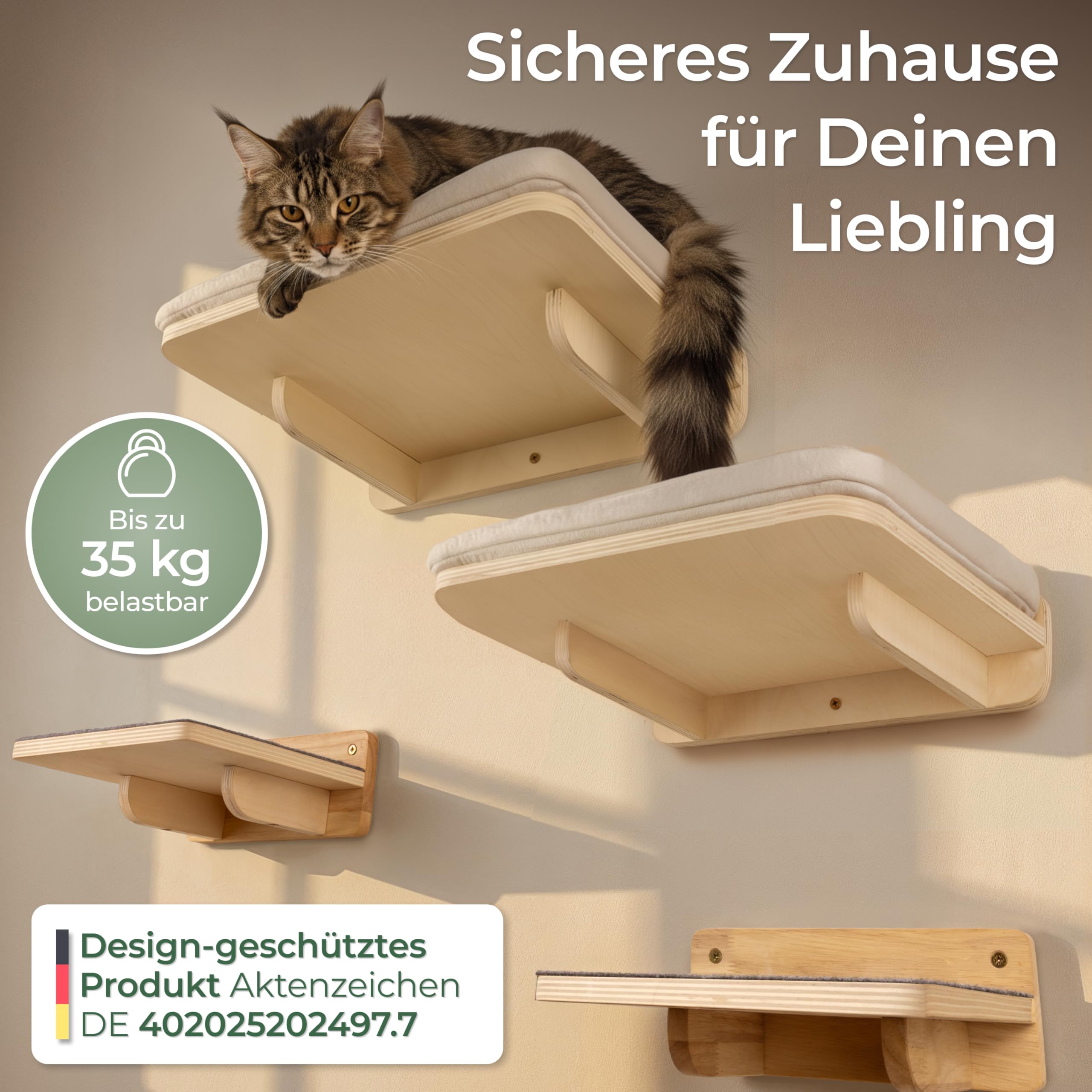 WOOWOOD® 2X Kletterwand Katzen - 2X Katzentreppe Wand [Vollholz] - Kratzbaum Wand - Hängematte Katze - Wandkratzbaum - Katzenmöbel - Katzenwand - Katzen Kletterwand Set (5 teilig)