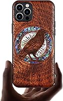 Vista 9 de Carveit Funda protectora de madera de diseñador para iPhone 12 Pro Max, cubierta magnética, grabado de madera e incrustaciones de concha, funda