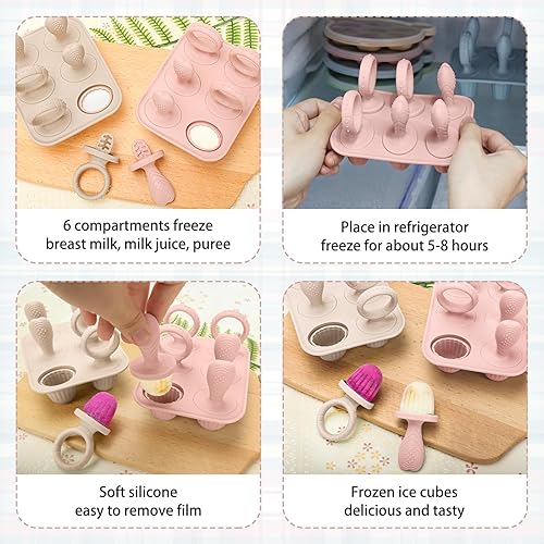 Miniatura 6 de Moldes de silicona para paletas con palitos, 2 paquetes de mini moldes para paletas de leche materna para bebés, moldes para aliviar la dentición,