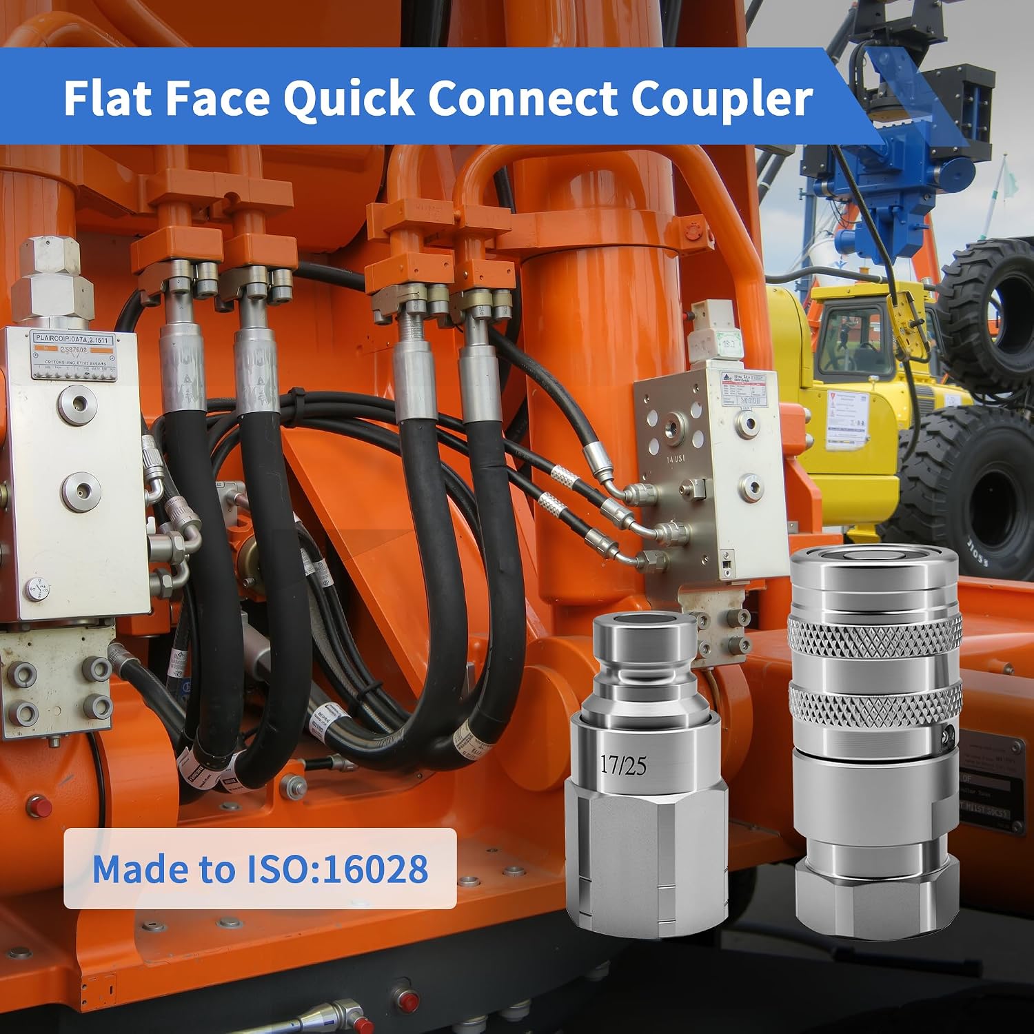 Flat Face Hydraulic Quick Connect Coupler 1/4 Body x 1/4 NPT Coupling Compatible with Skid Steer Bobcat Kubota Case New Holland (ISO 16028)