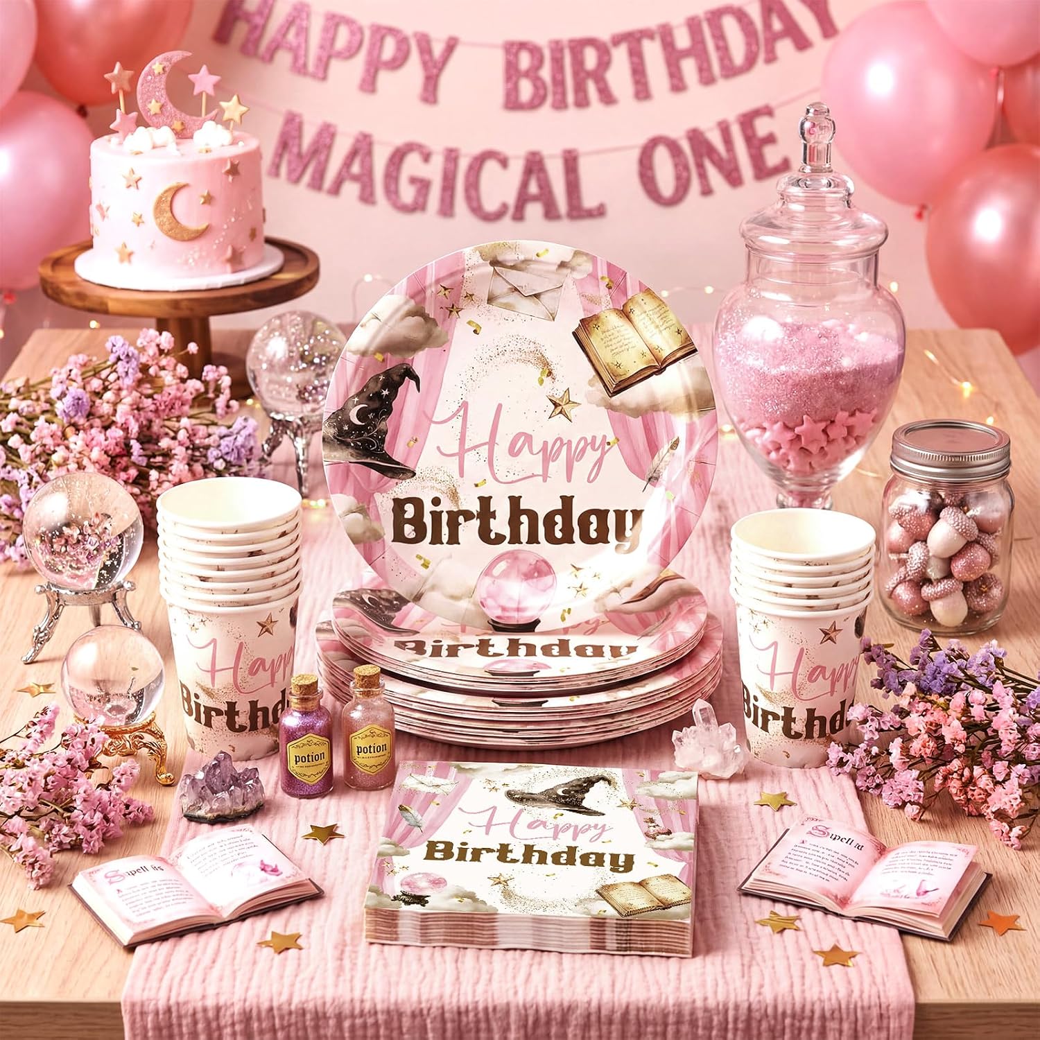 96 Pink Magical Wizard Birthday Decorations Pink Halloween Decor image 4