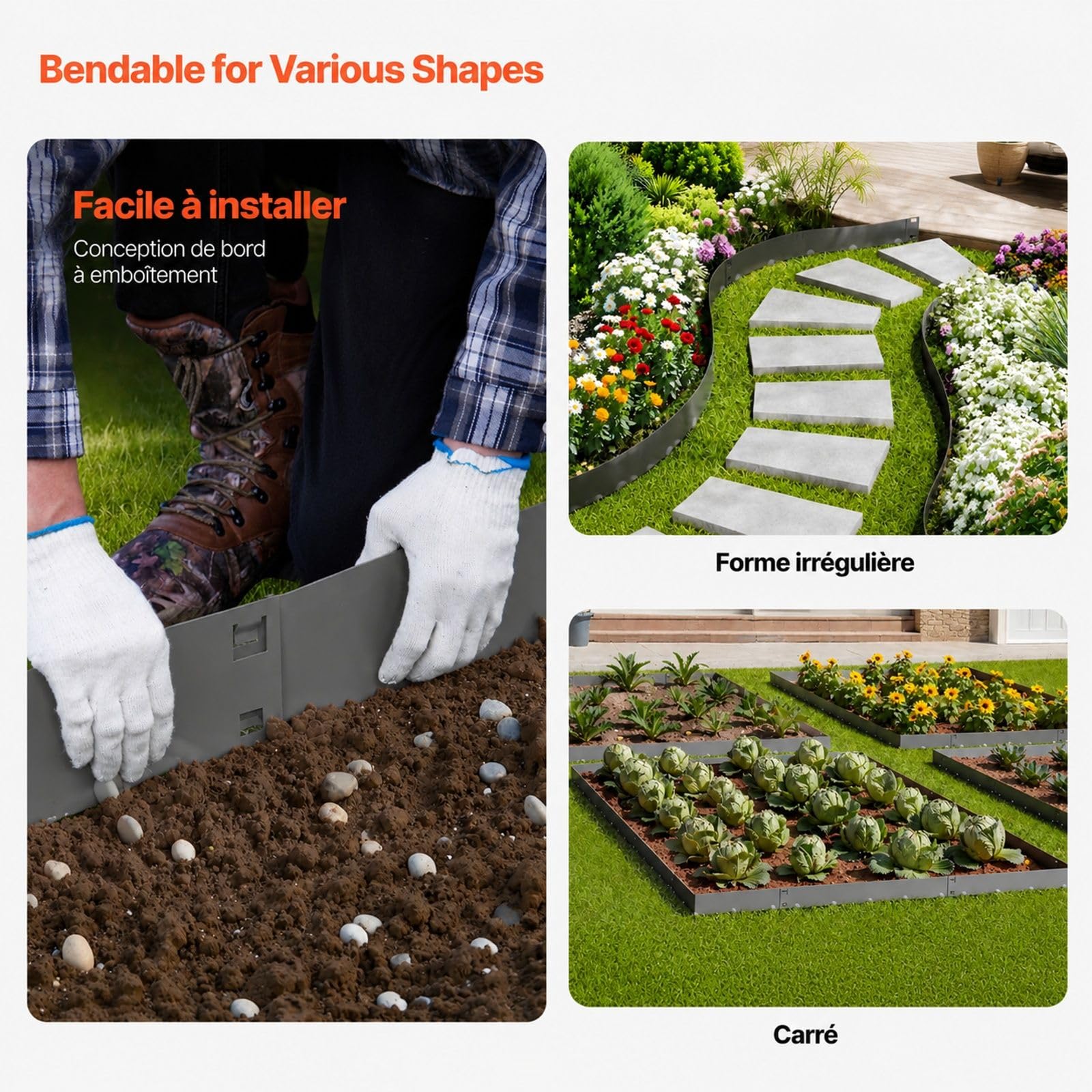 Bordure de Jardin en Acier, Lot de 5 pièces Gris foncé pour pelouse et parterres